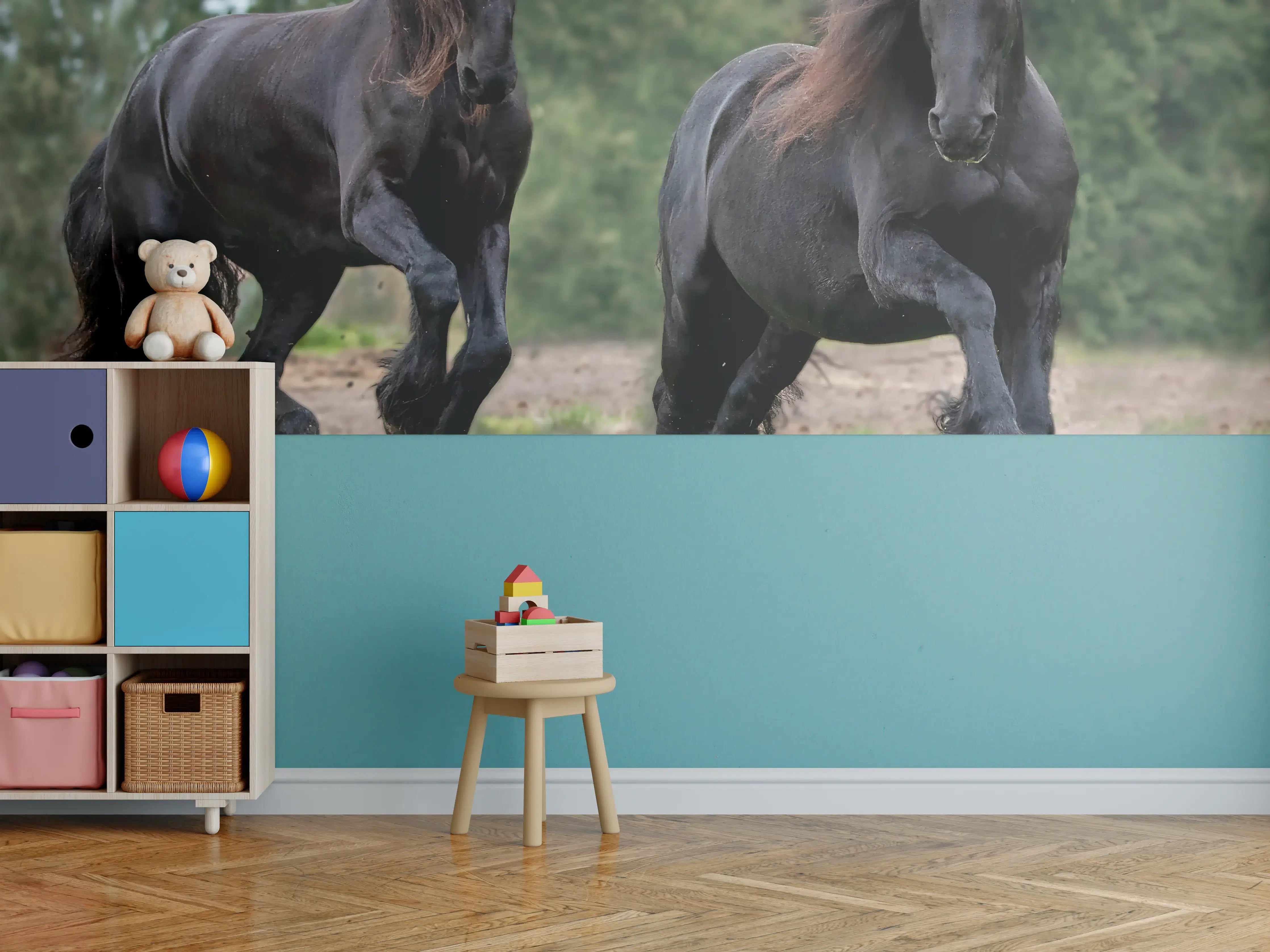 Kinderzimmer Wandgestaltung - Schwarze prächtige Friesenpferde