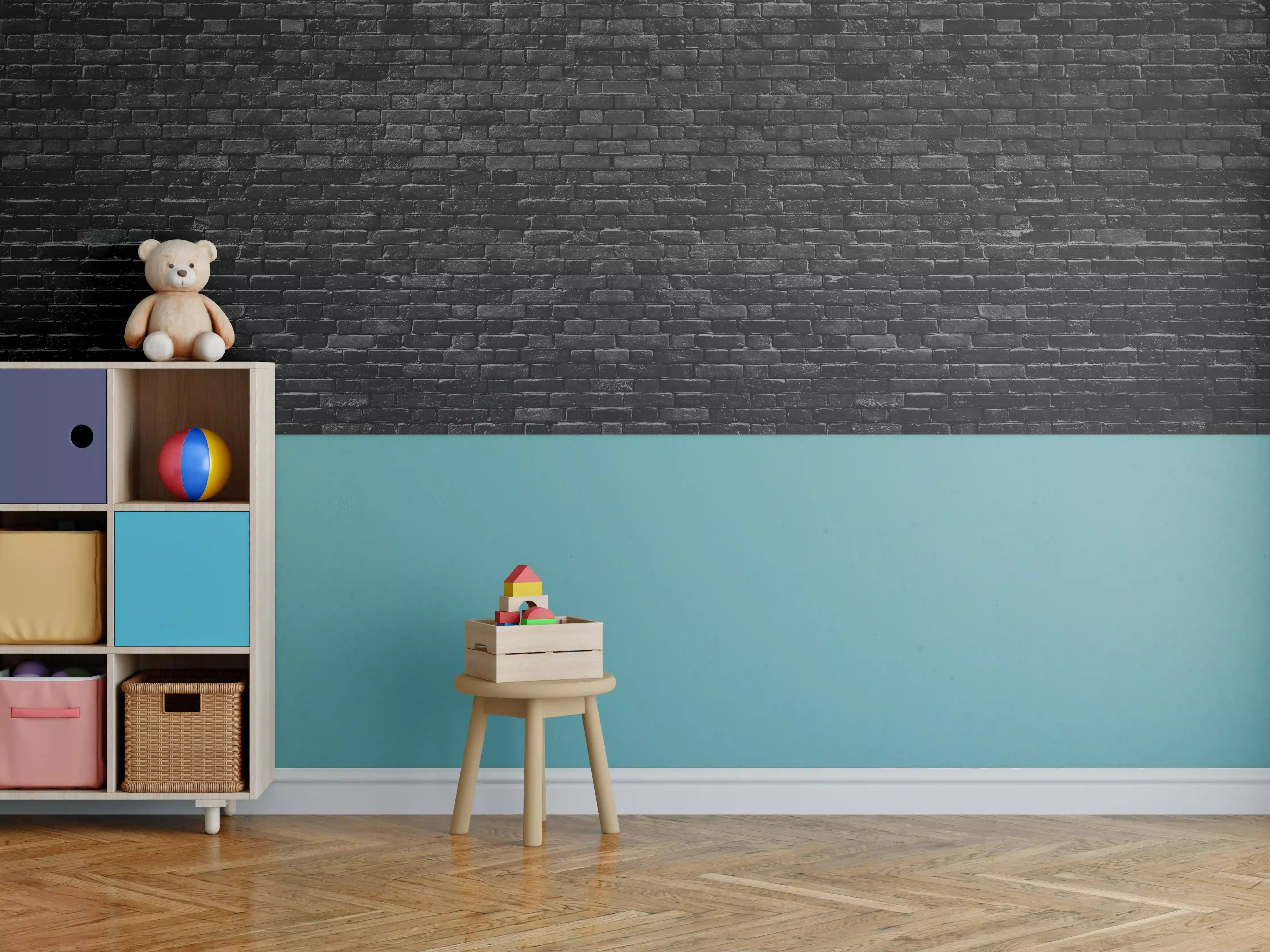 Kinderzimmer Wandgestaltung - Schwarze raue Ziegelwand