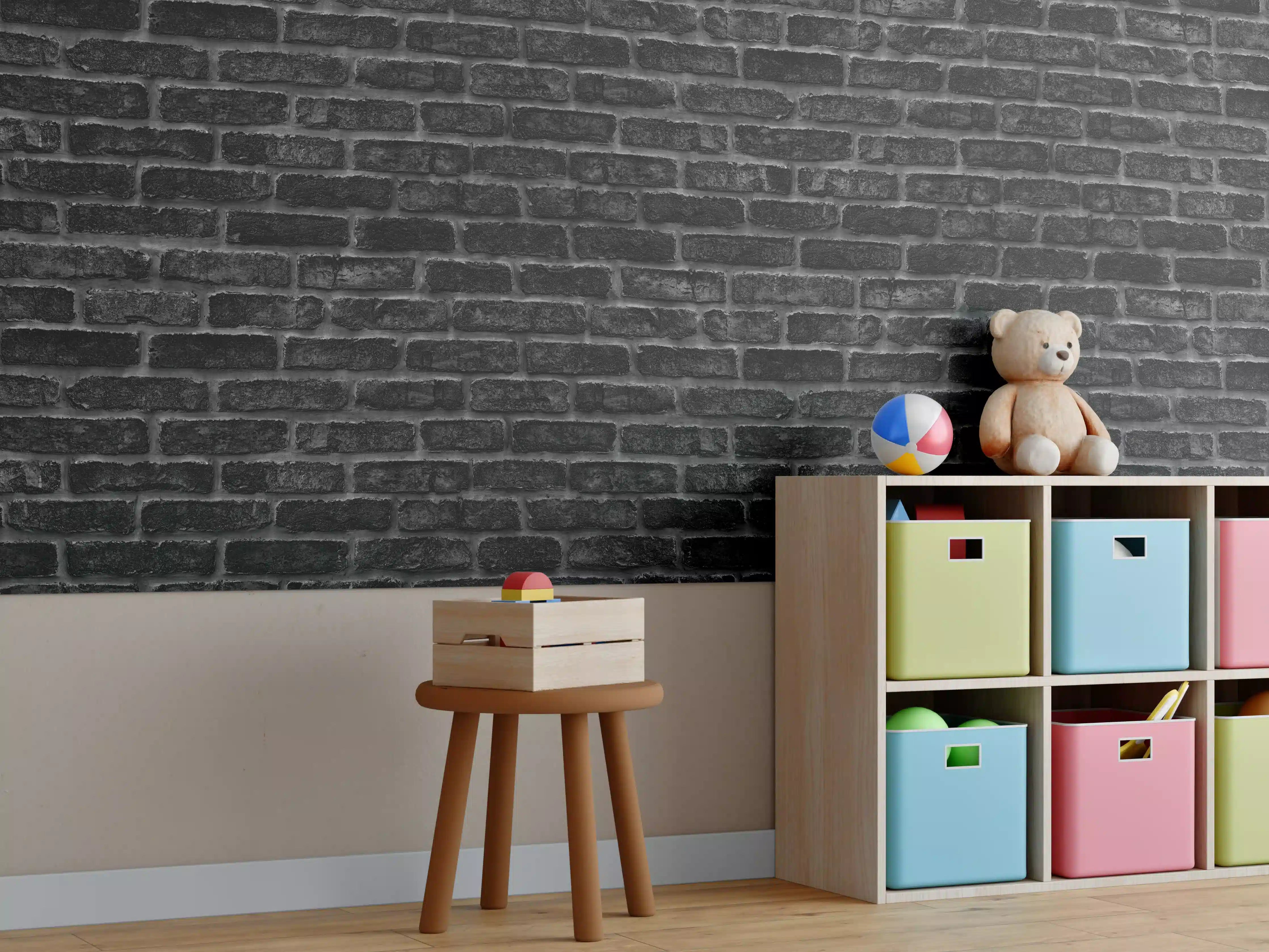 Kinderzimmer Wandgestaltung - Schwarze schlichte Ziegelwand