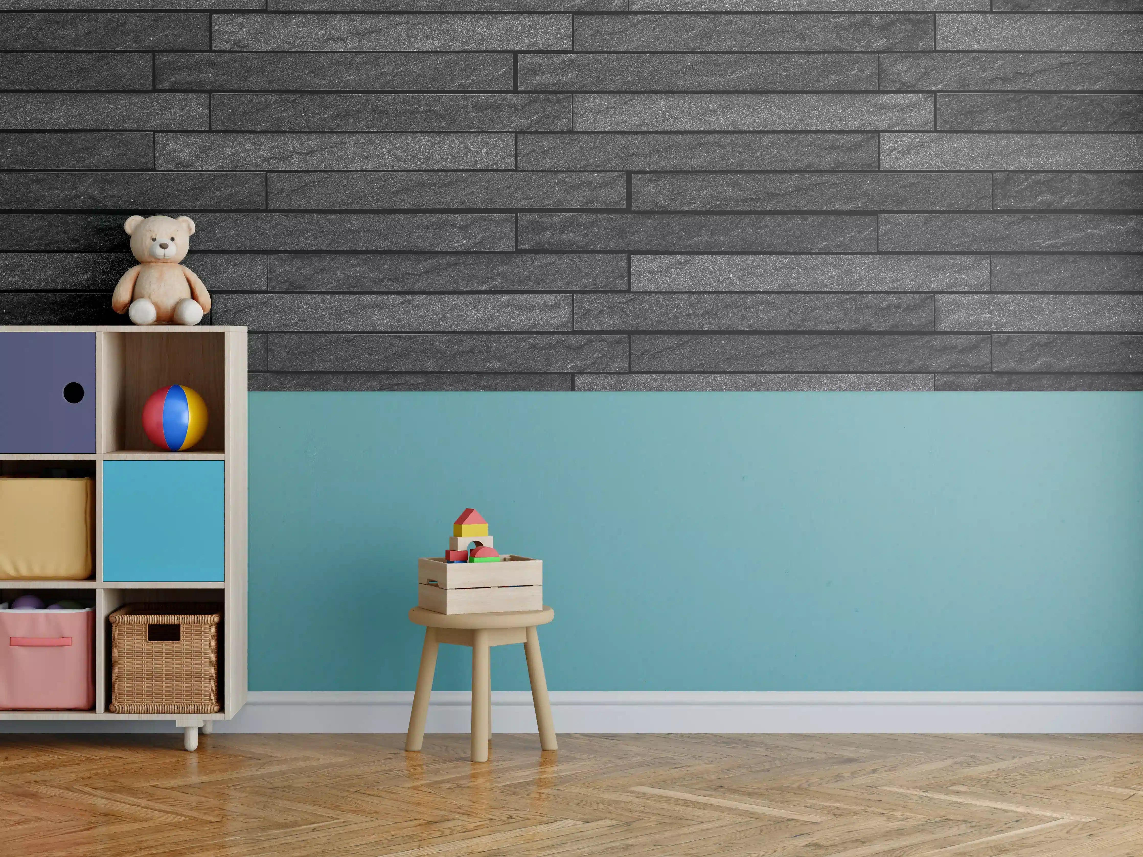 Kinderzimmer Wandgestaltung - Schwarze stilvolle Backsteinmauer