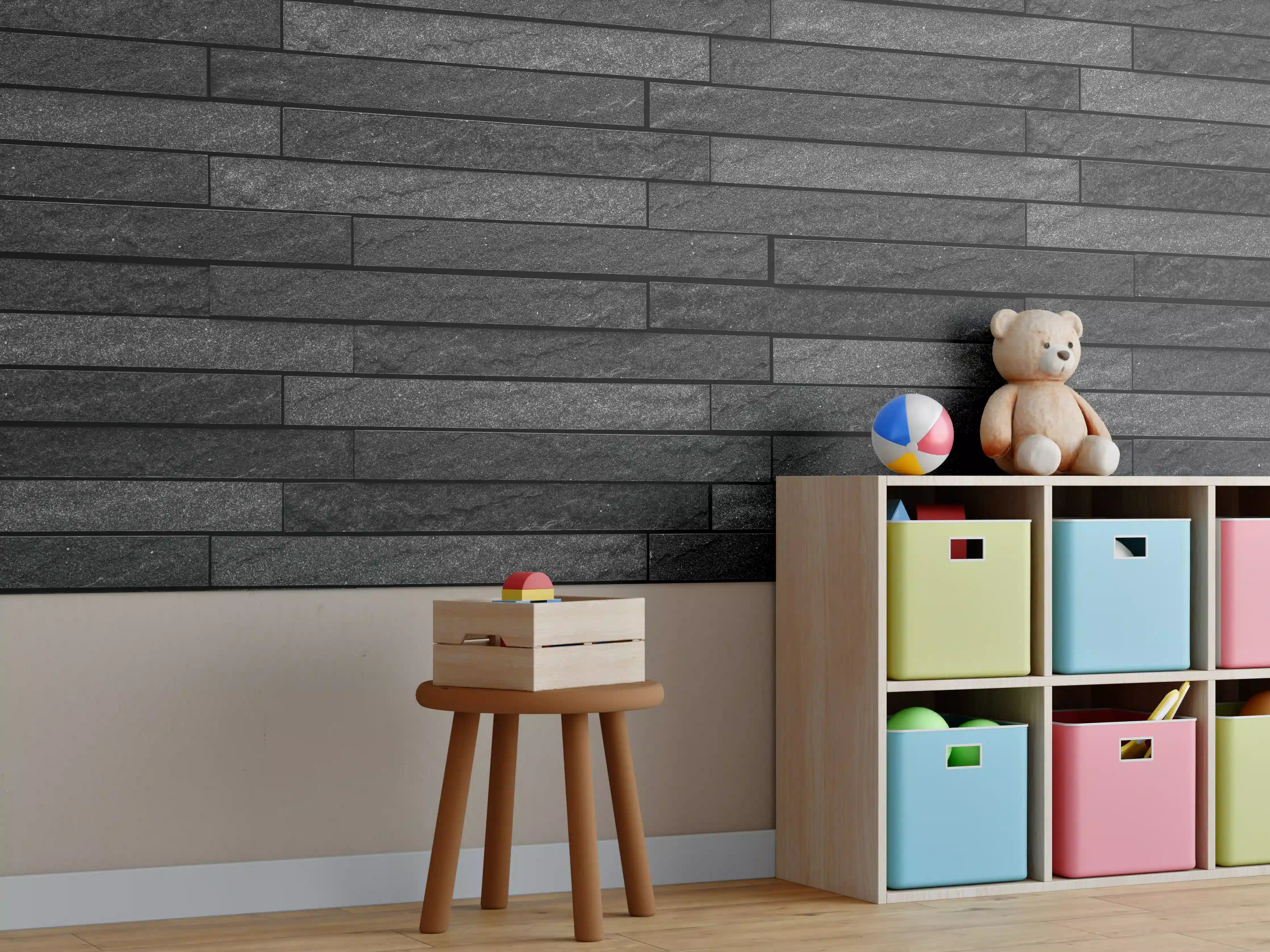 Kinderzimmer Wandgestaltung - Schwarze stilvolle Backsteinmauer
