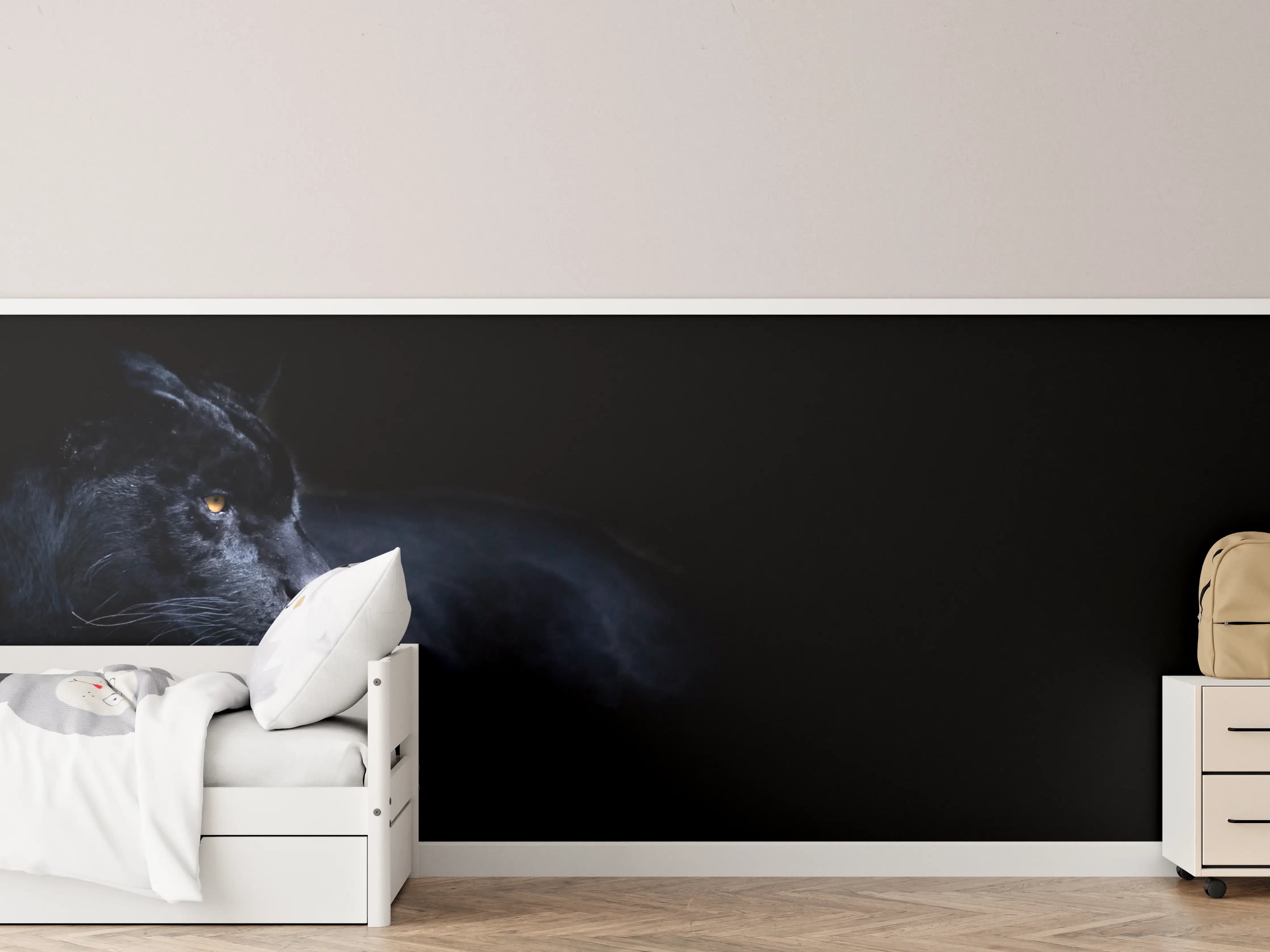 Kinderzimmer Wandgestaltung - Schwarzen Panther mit schwarzem Hintergrund