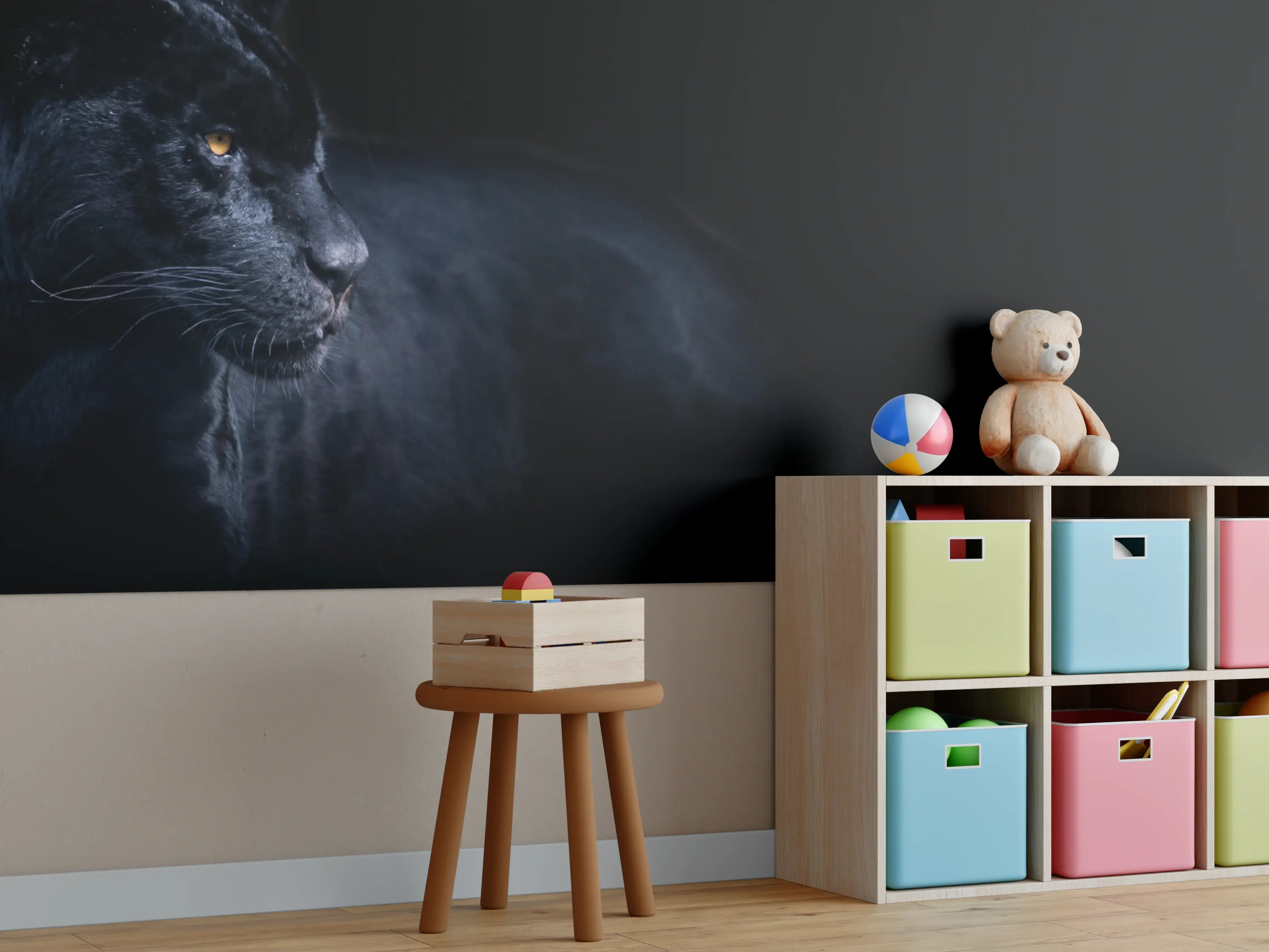 Kinderzimmer Wandgestaltung - Schwarzen Panther mit schwarzem Hintergrund
