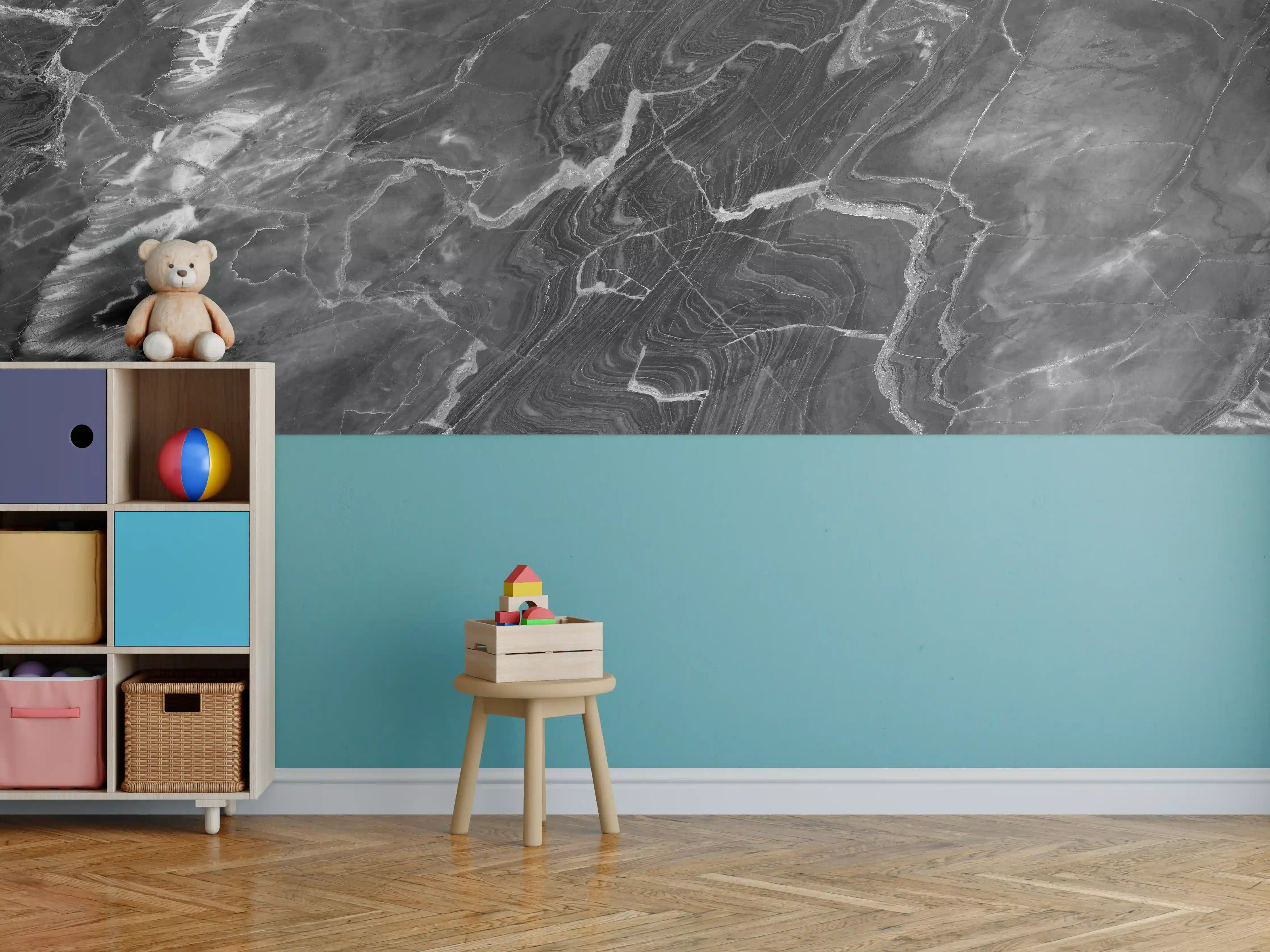 Kinderzimmer Wandgestaltung - Schwarzer Marmor mit weißen Adern