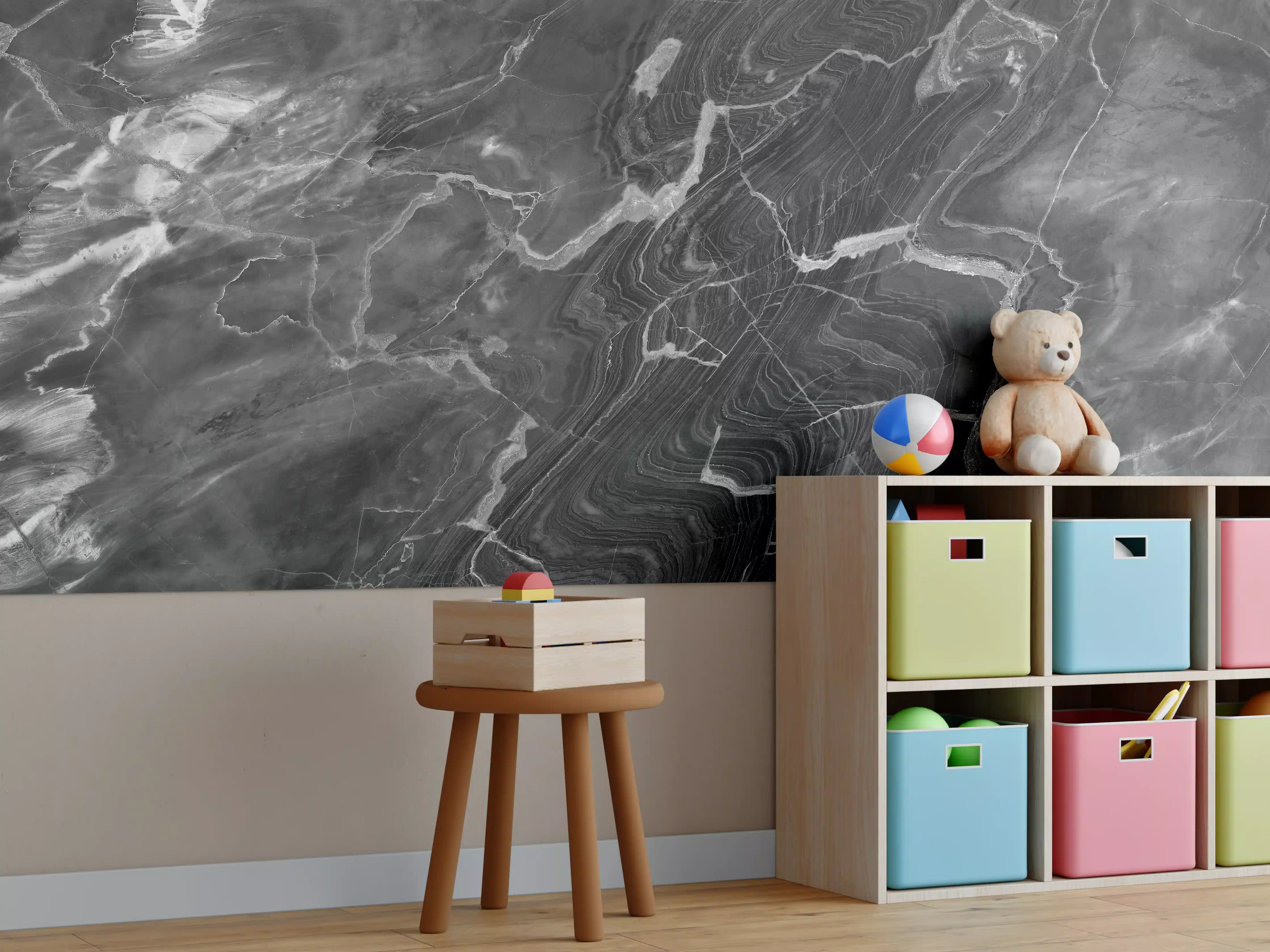 Kinderzimmer Wandgestaltung - Schwarzer Marmor mit weißen Adern