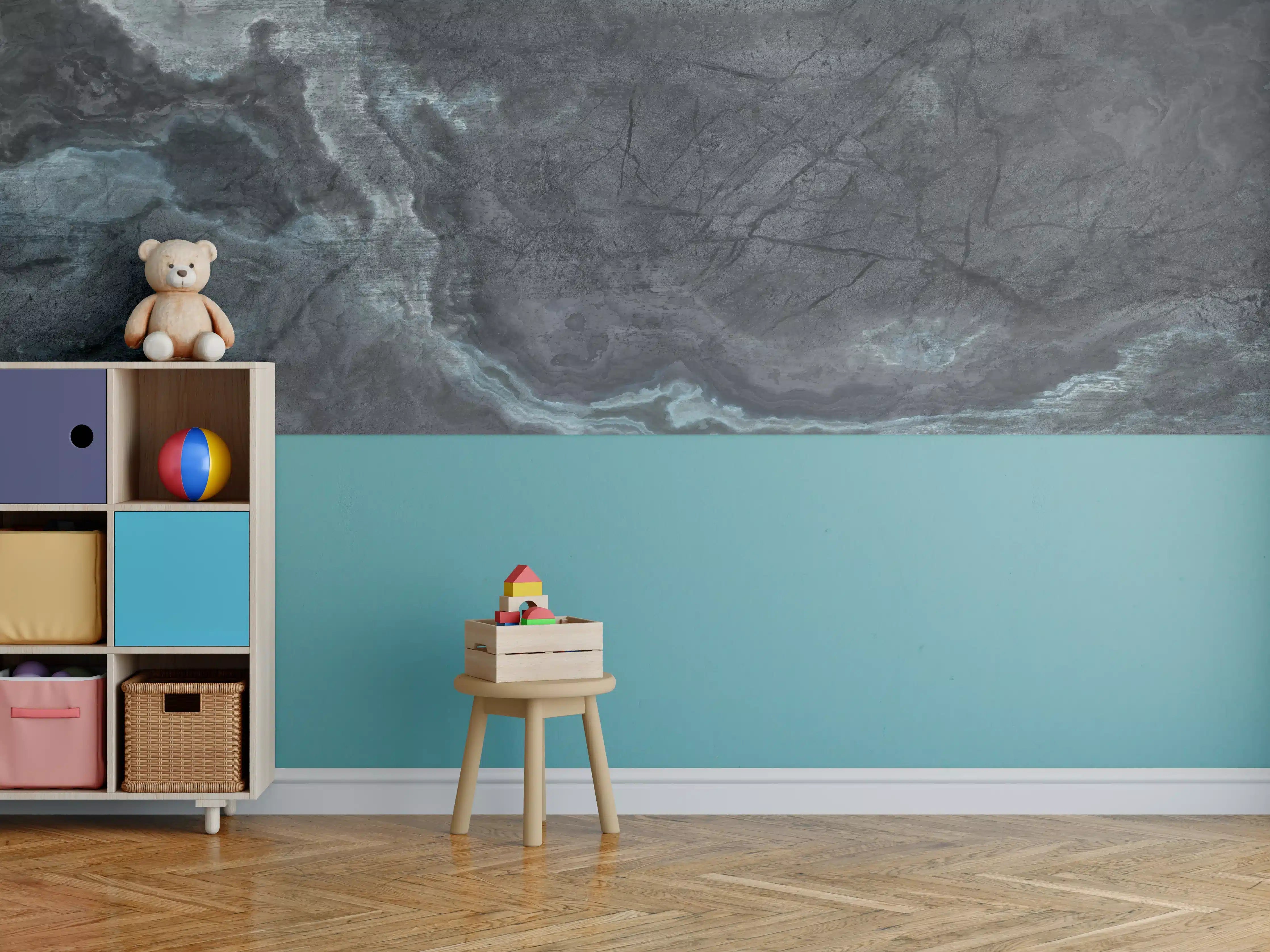 Kinderzimmer Wandgestaltung - Schwarzer Naturstein mit grauen Adern