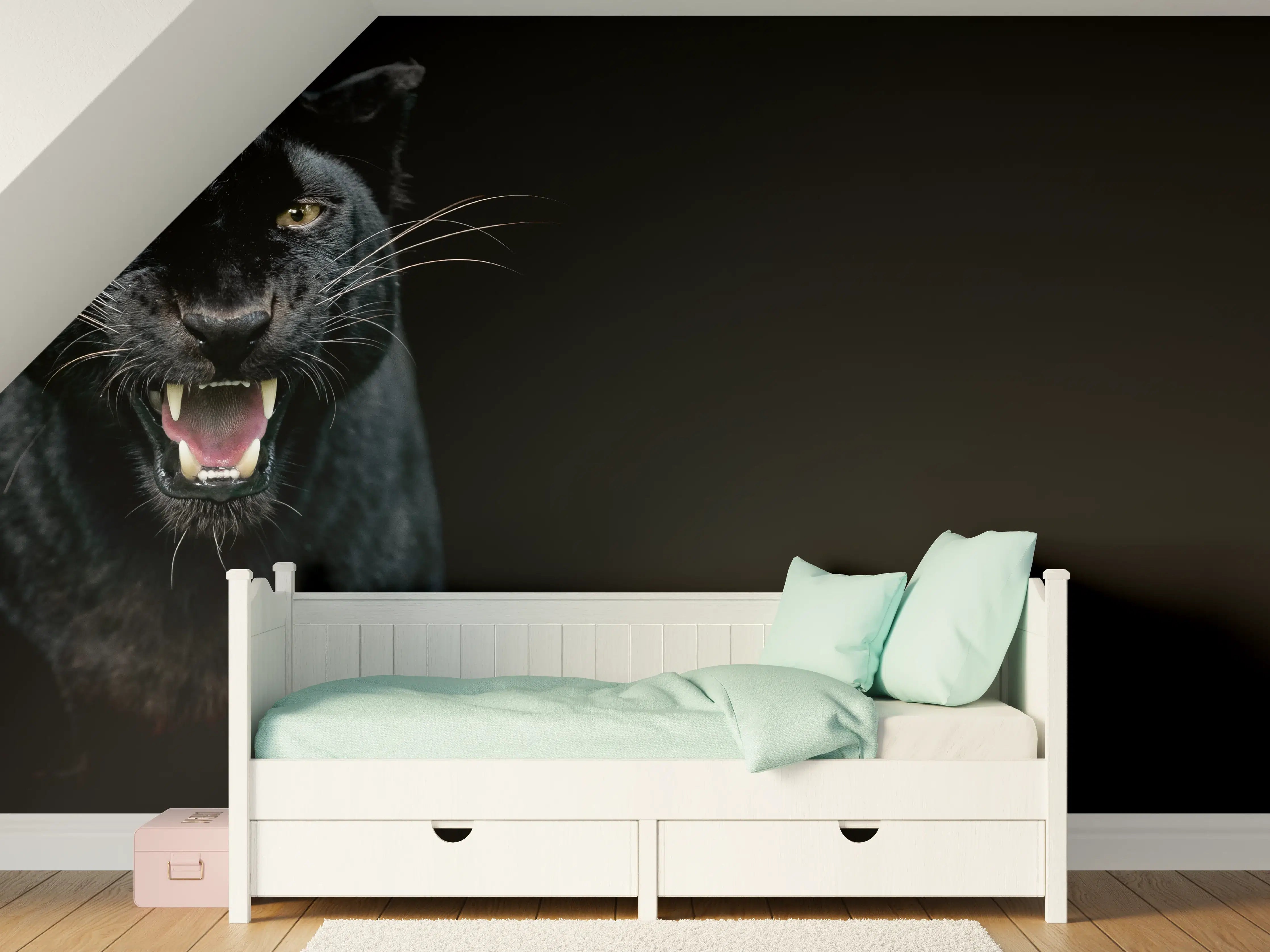 Kinderzimmer Wandgestaltung - Schwarzer Panther auf schwarzem Hintergrund