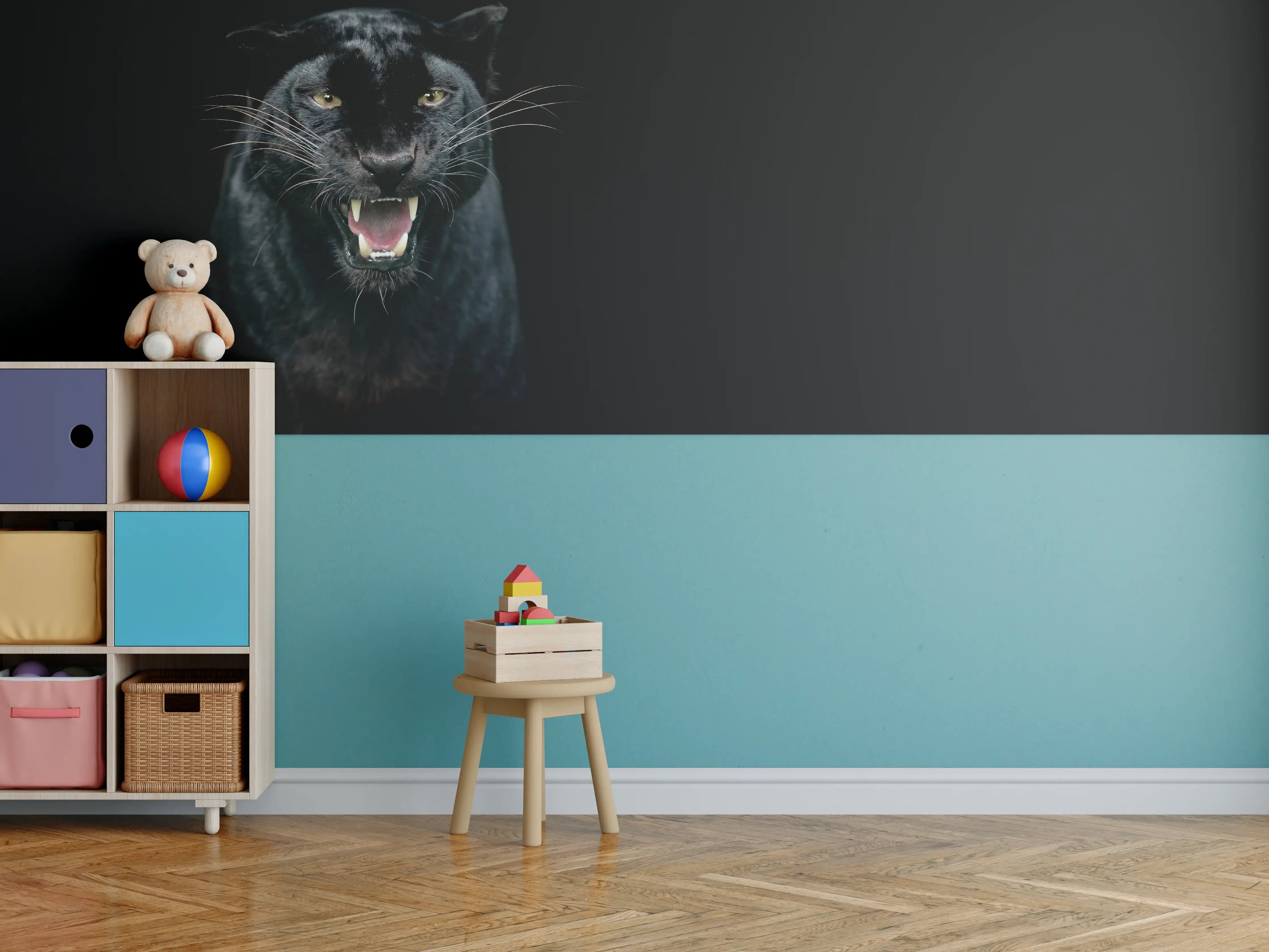 Kinderzimmer Wandgestaltung - Schwarzer Panther auf schwarzem Hintergrund
