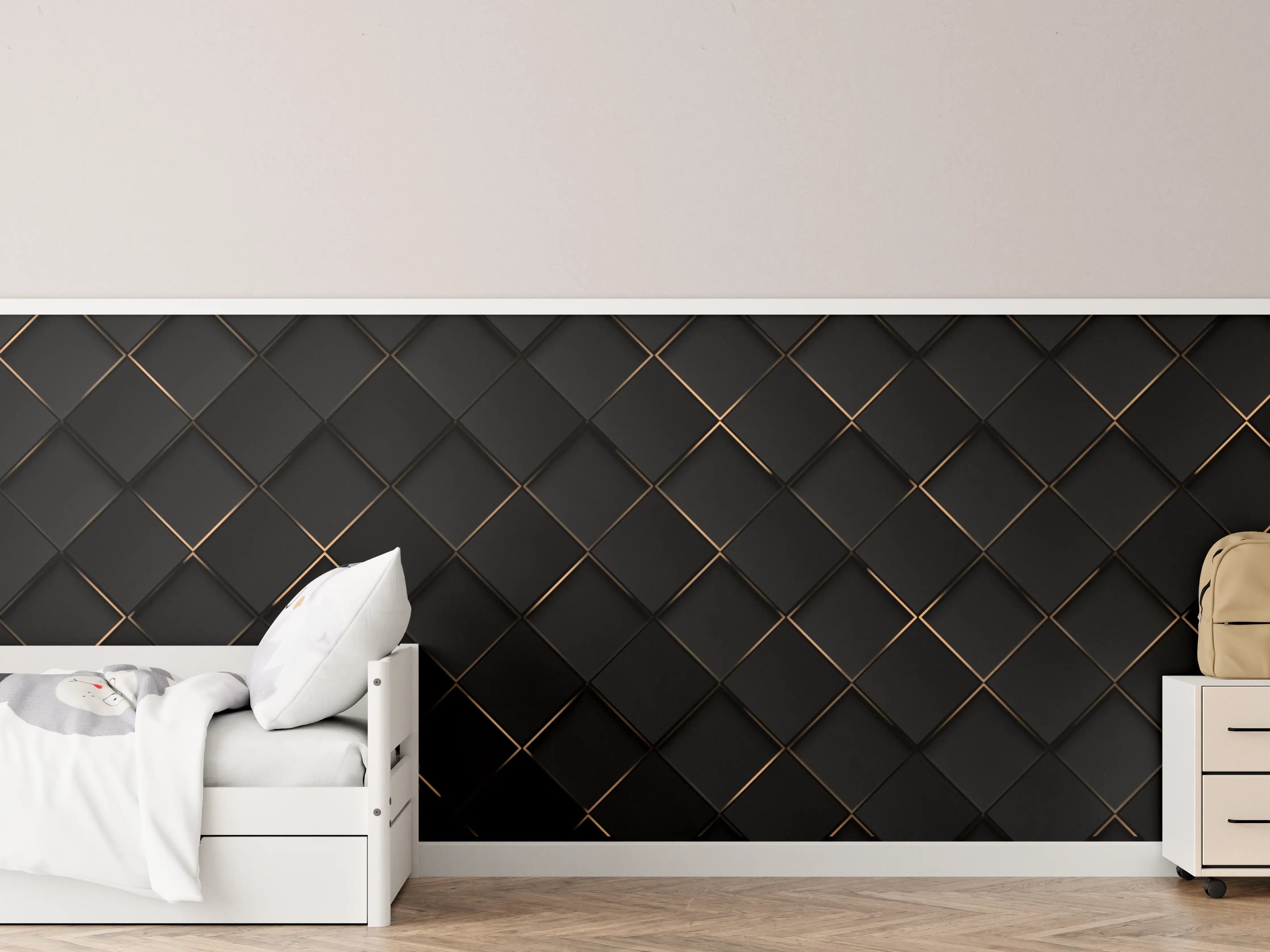 Kinderzimmer Wandgestaltung - Schwarzes 3D-Muster mit Goldakzenten