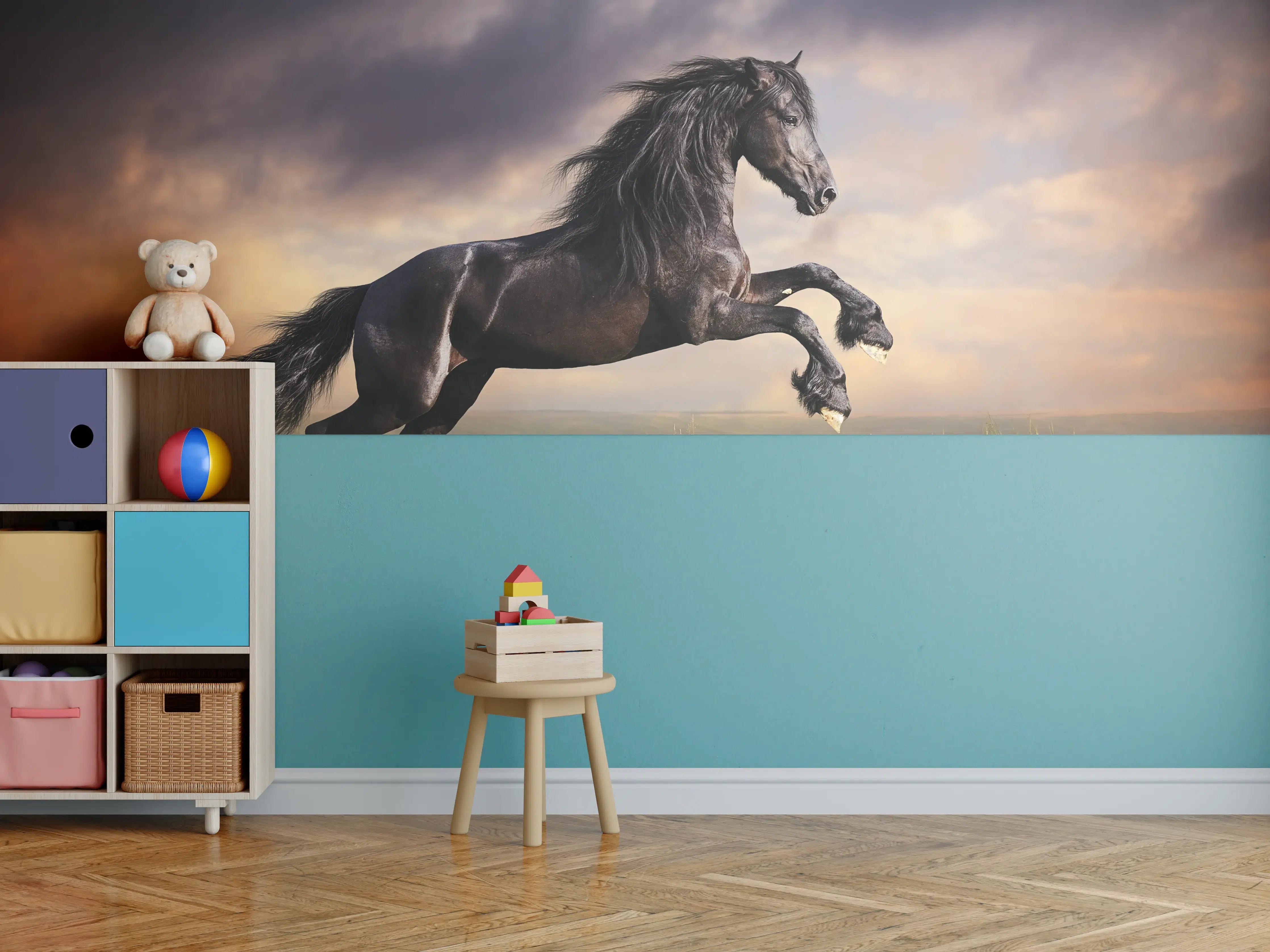 Kinderzimmer Wandgestaltung - Schwarzes Friesenpferd Galopp