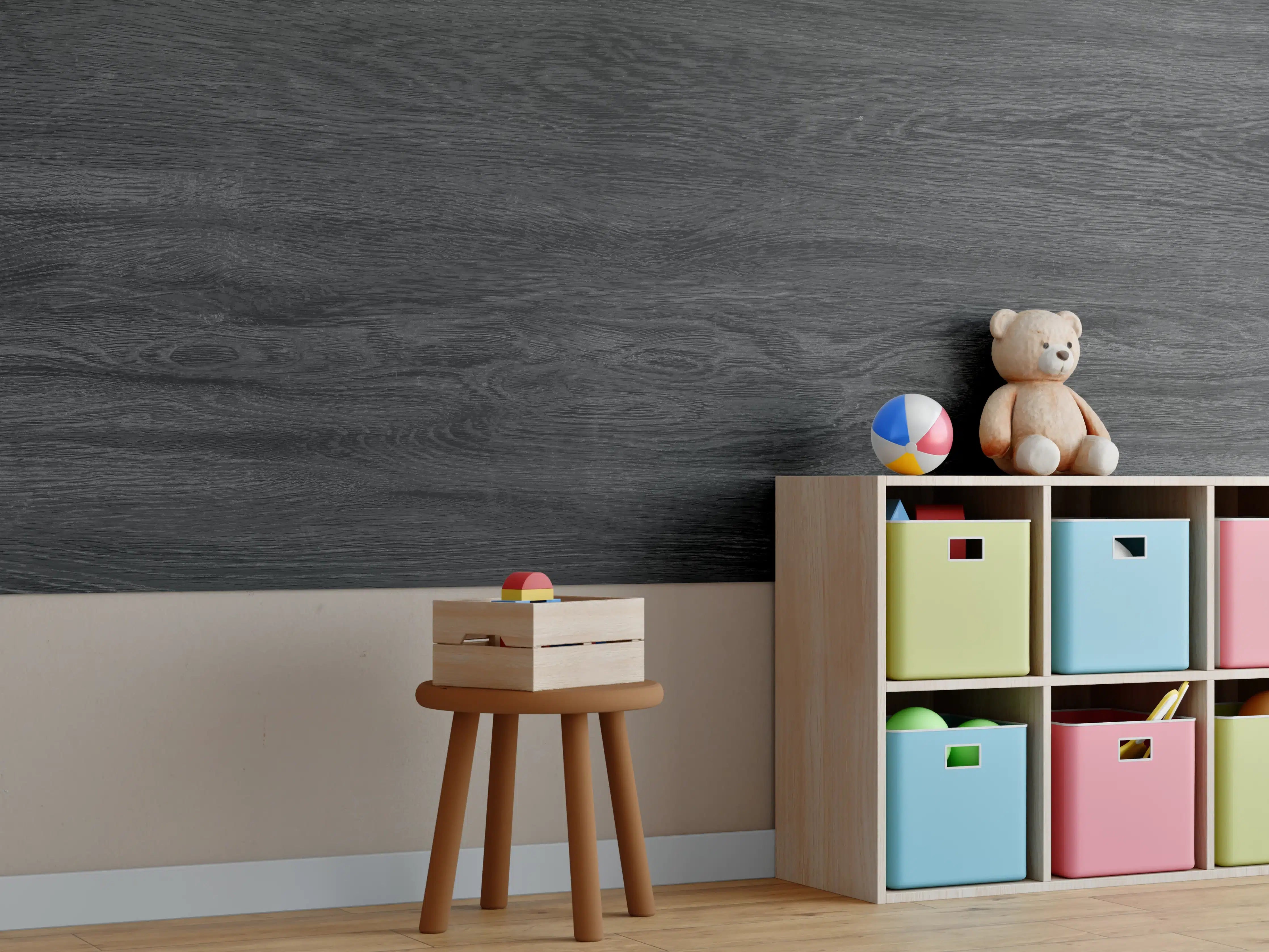Kinderzimmer Wandgestaltung - Schwarzes Holz Hintergrund