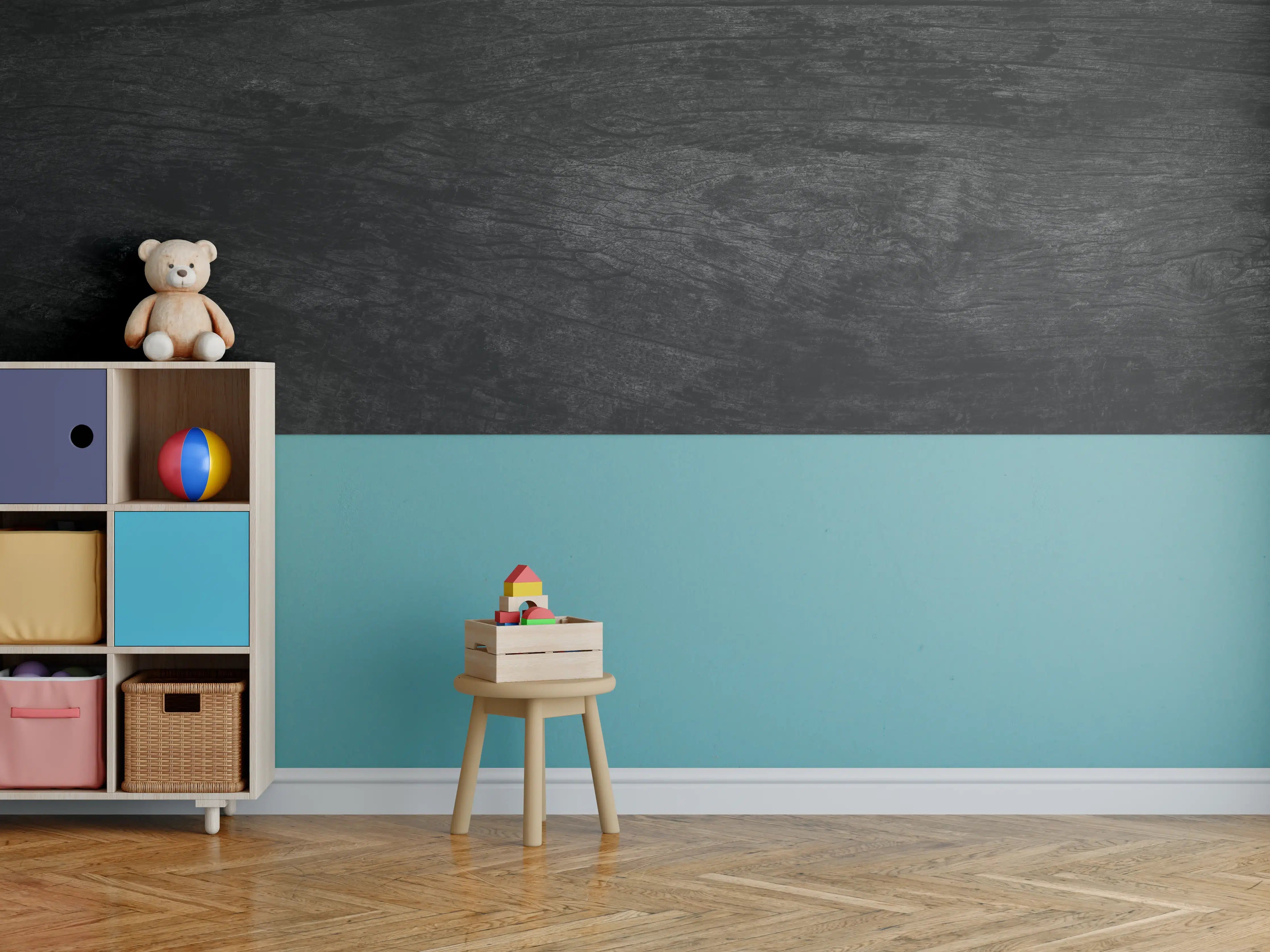 Kinderzimmer Wandgestaltung - Schwarzes Holz Muster mit Textur