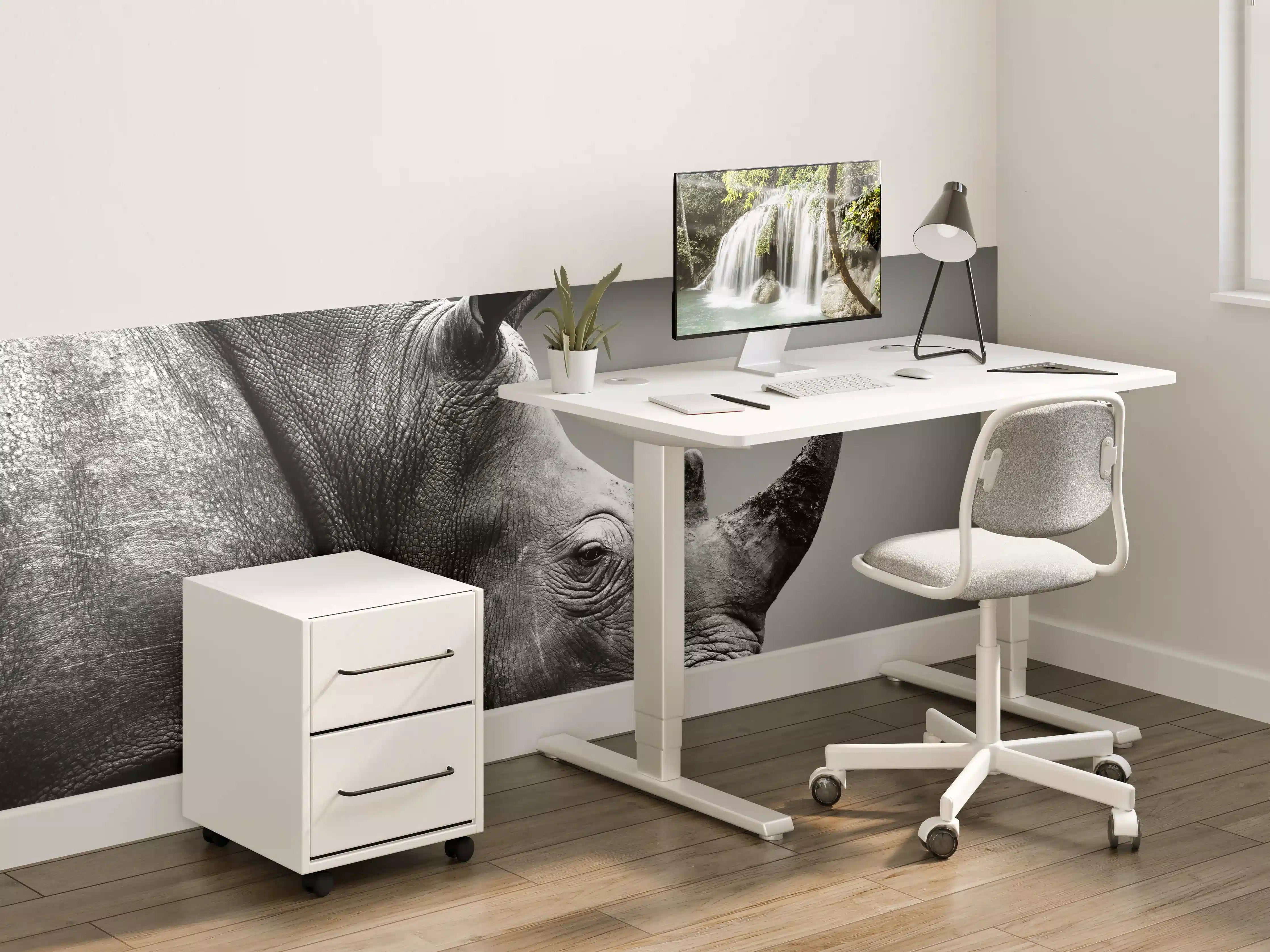 Kinderzimmer Wandgestaltung - Schwarzes Nashorn in Schwarzweißfotografie