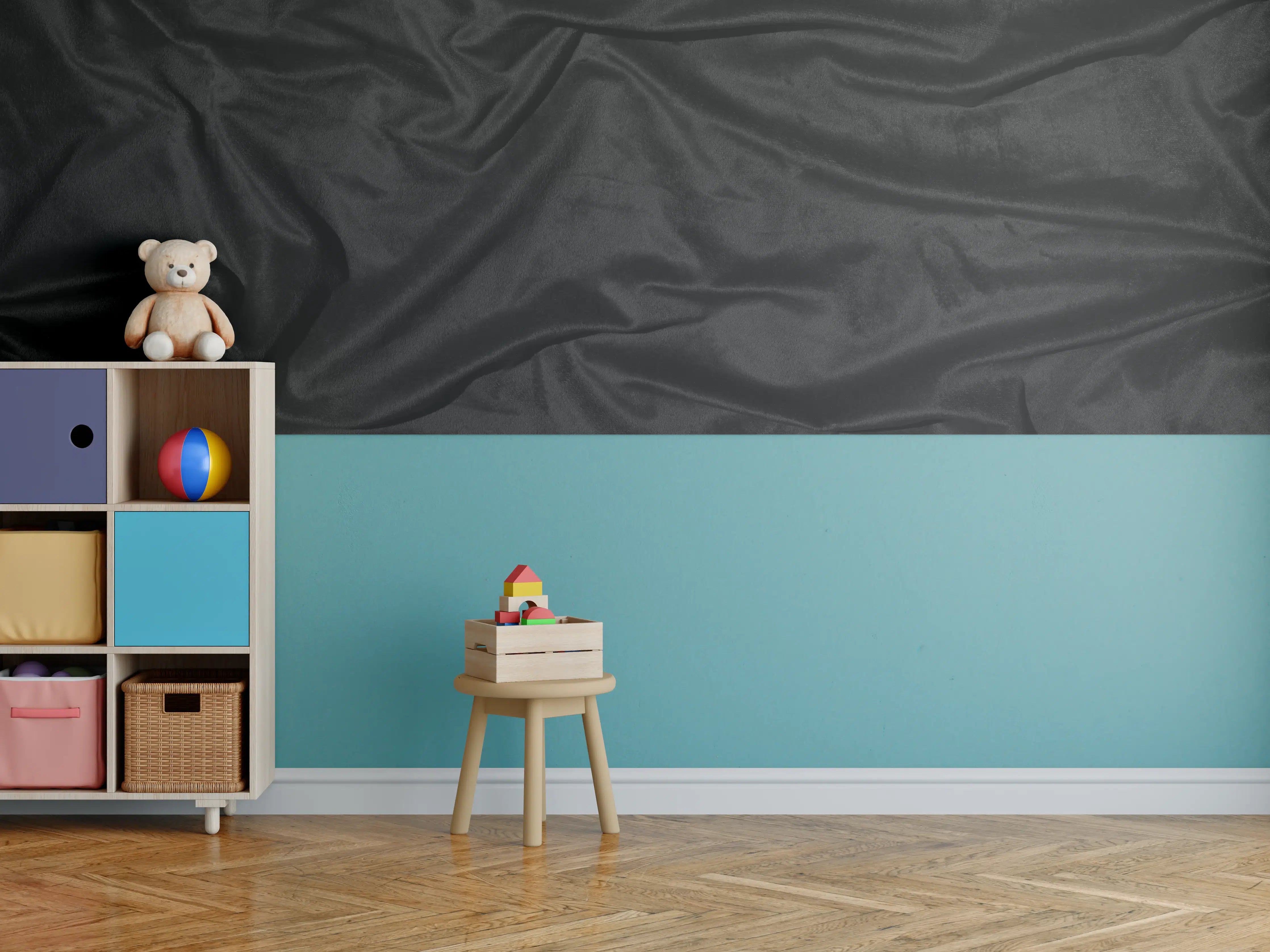 Kinderzimmer Wandgestaltung - Schwarzes Satin Seiden Tuch