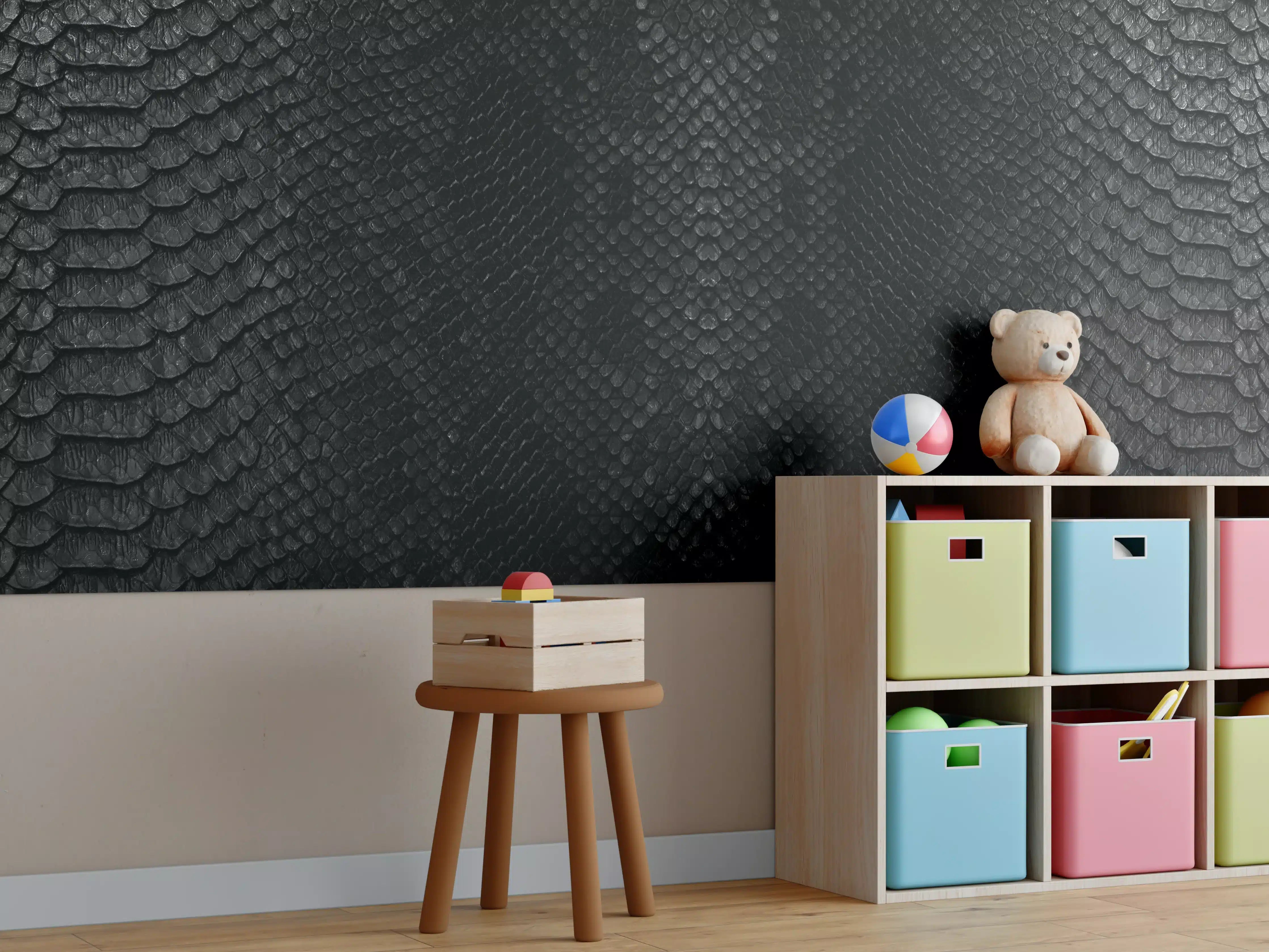 Kinderzimmer Wandgestaltung - Schwarzes Schlangenhautmuster