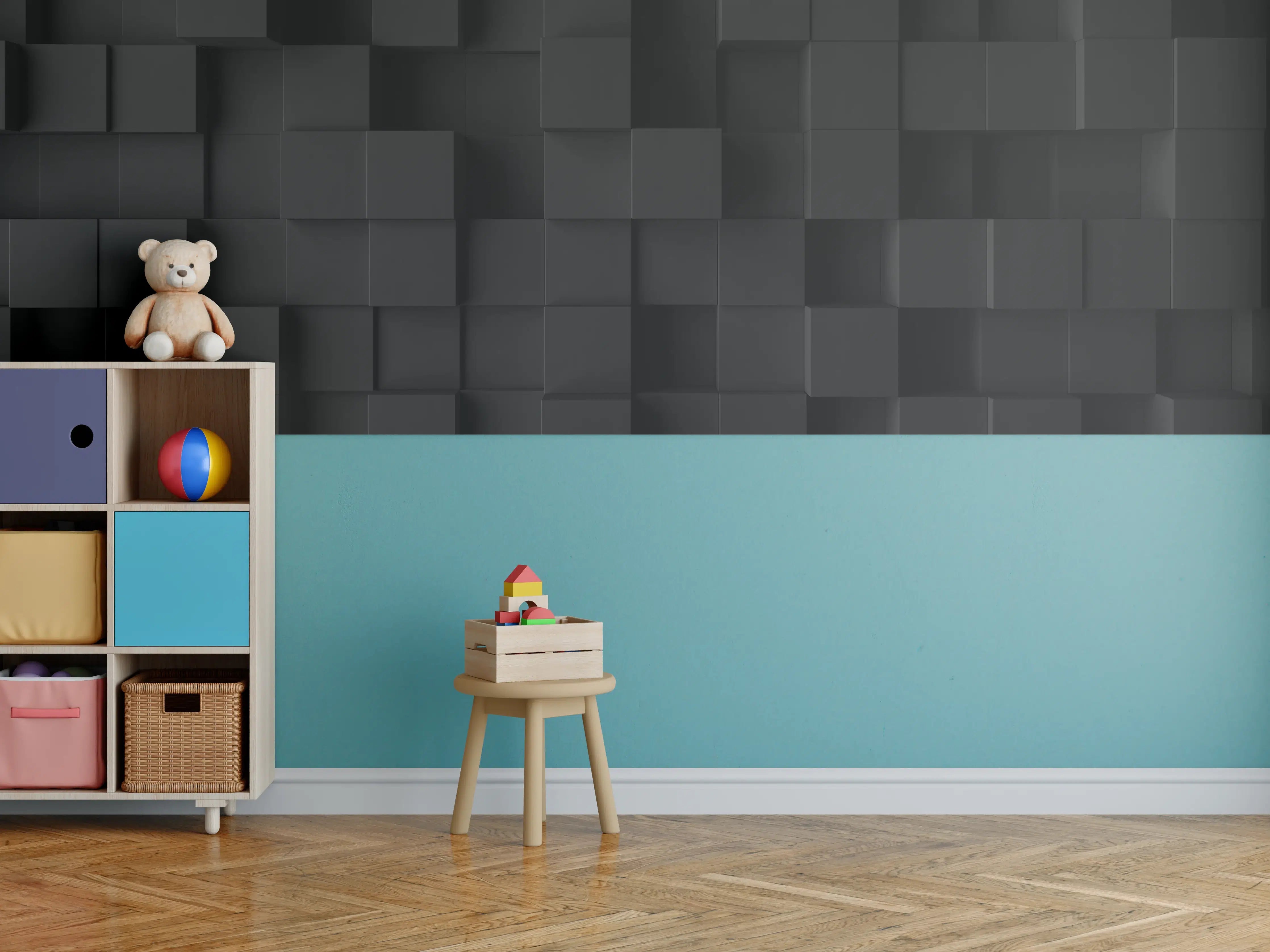 Kinderzimmer Wandgestaltung - Schwarzes Vierecks Muster