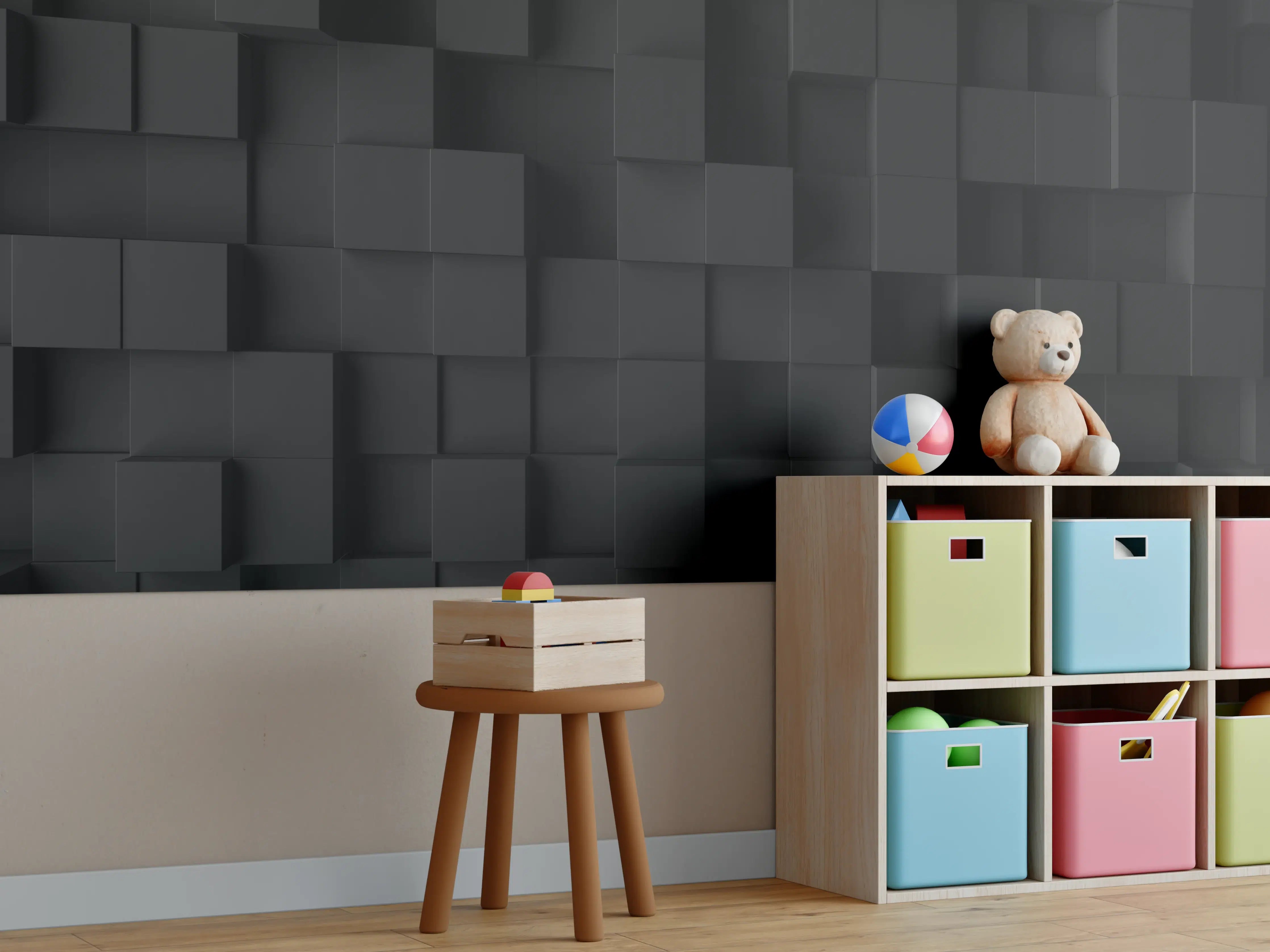Kinderzimmer Wandgestaltung - Schwarzes Vierecks Muster