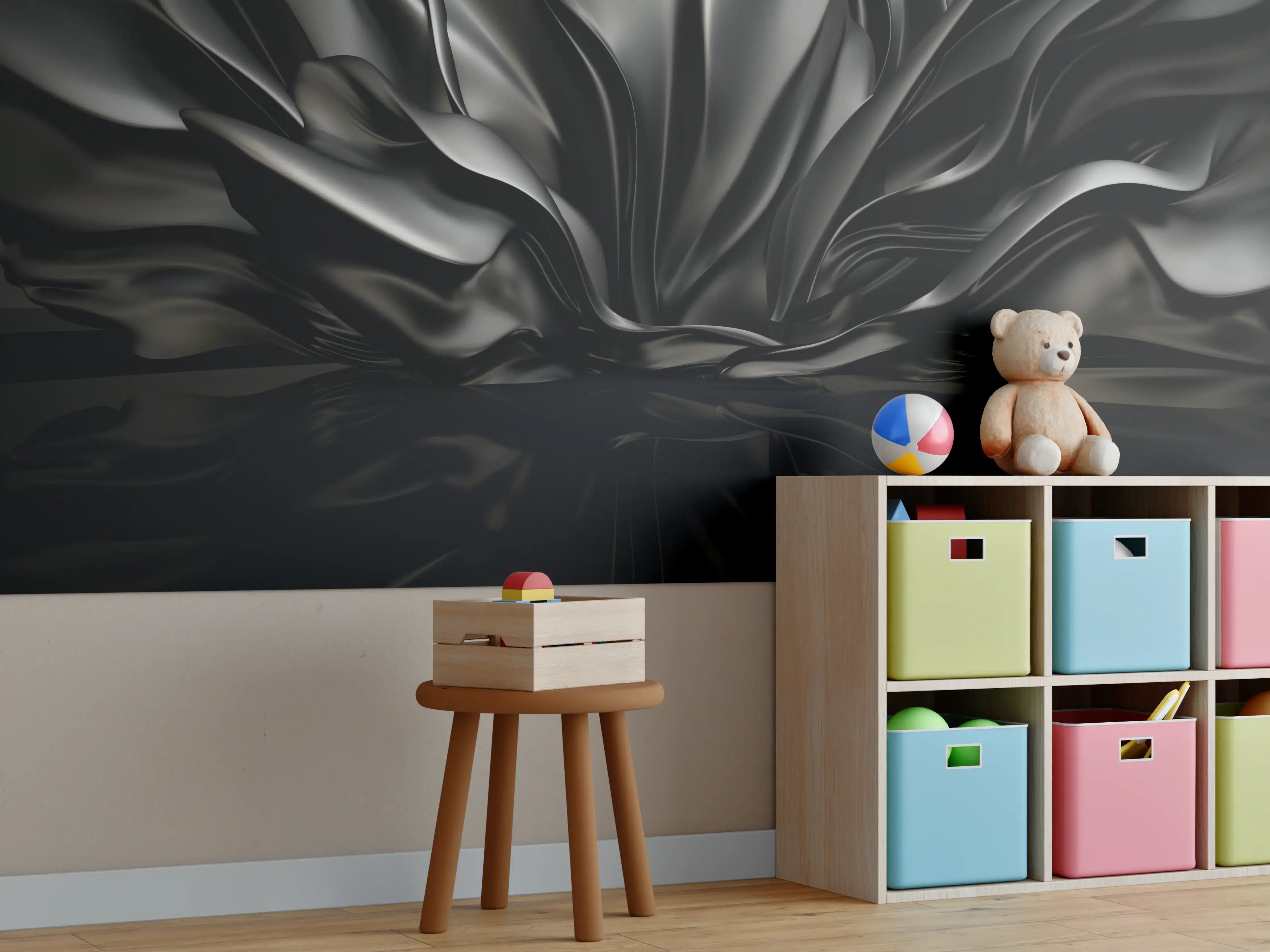 Kinderzimmer Wandgestaltung - Schwarzes Wellenmuster