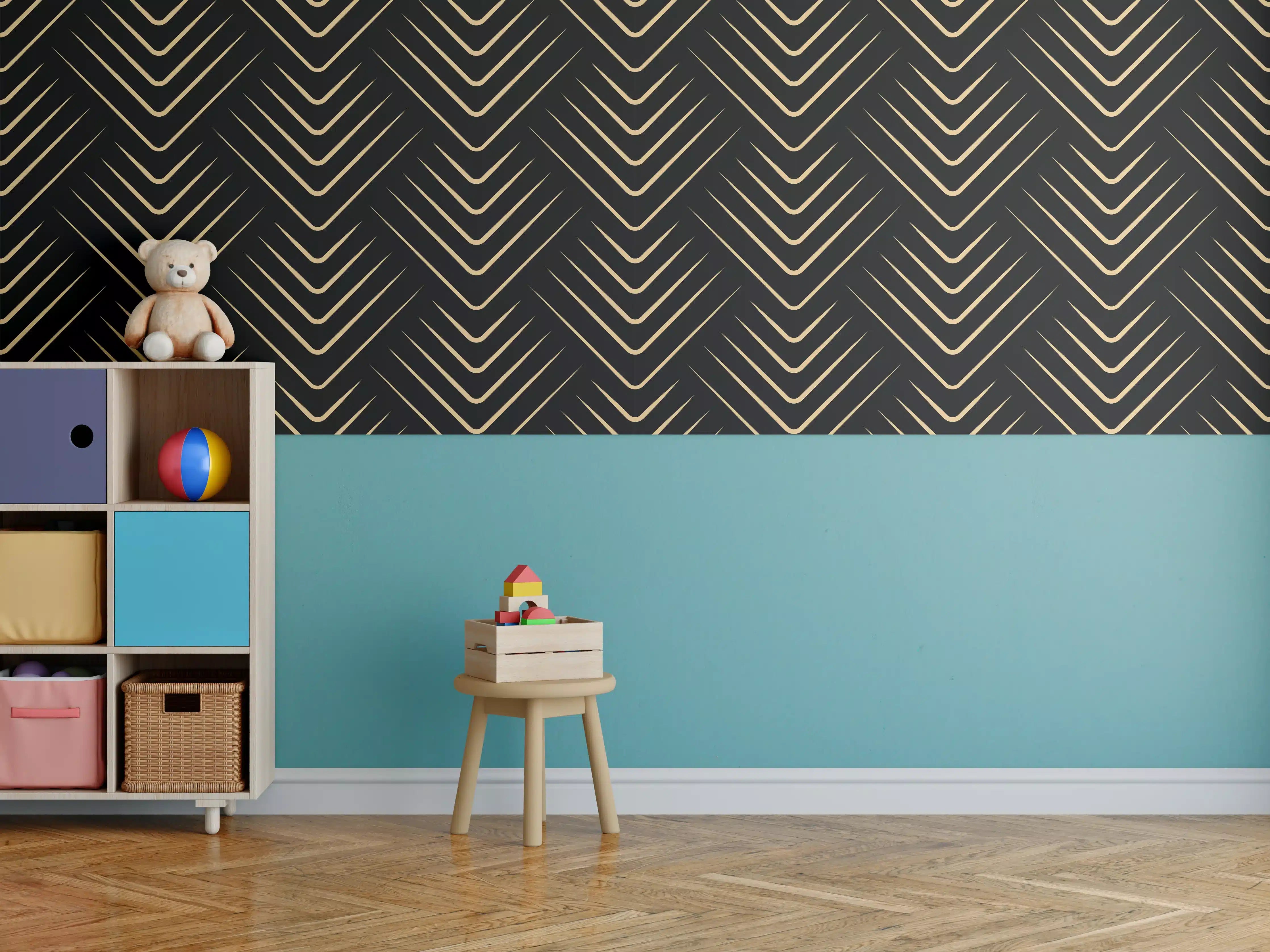 Kinderzimmer Wandgestaltung - Schwarzes Zickzack-Linienmuster