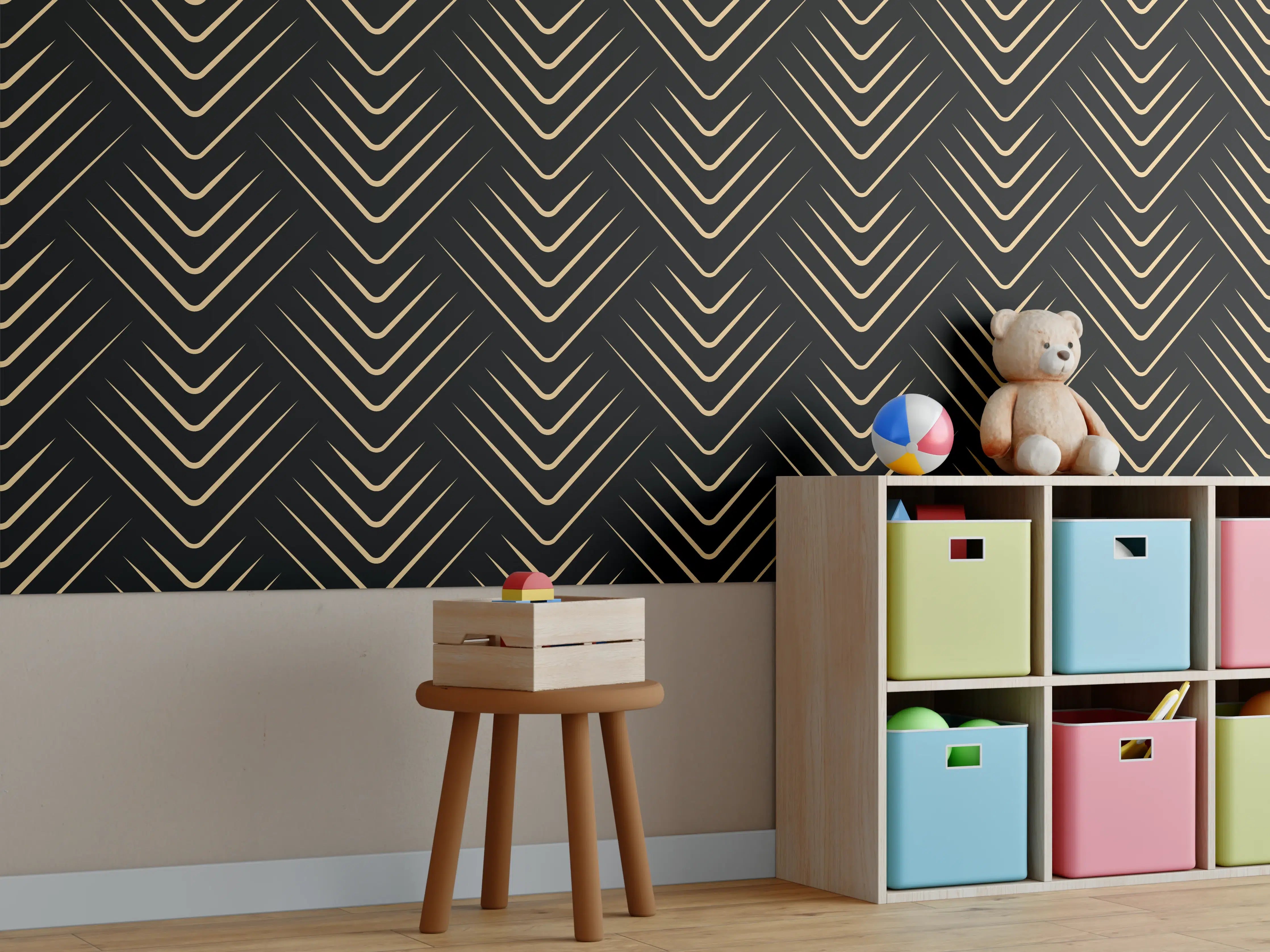 Kinderzimmer Wandgestaltung - Schwarzes Zickzack-Linienmuster