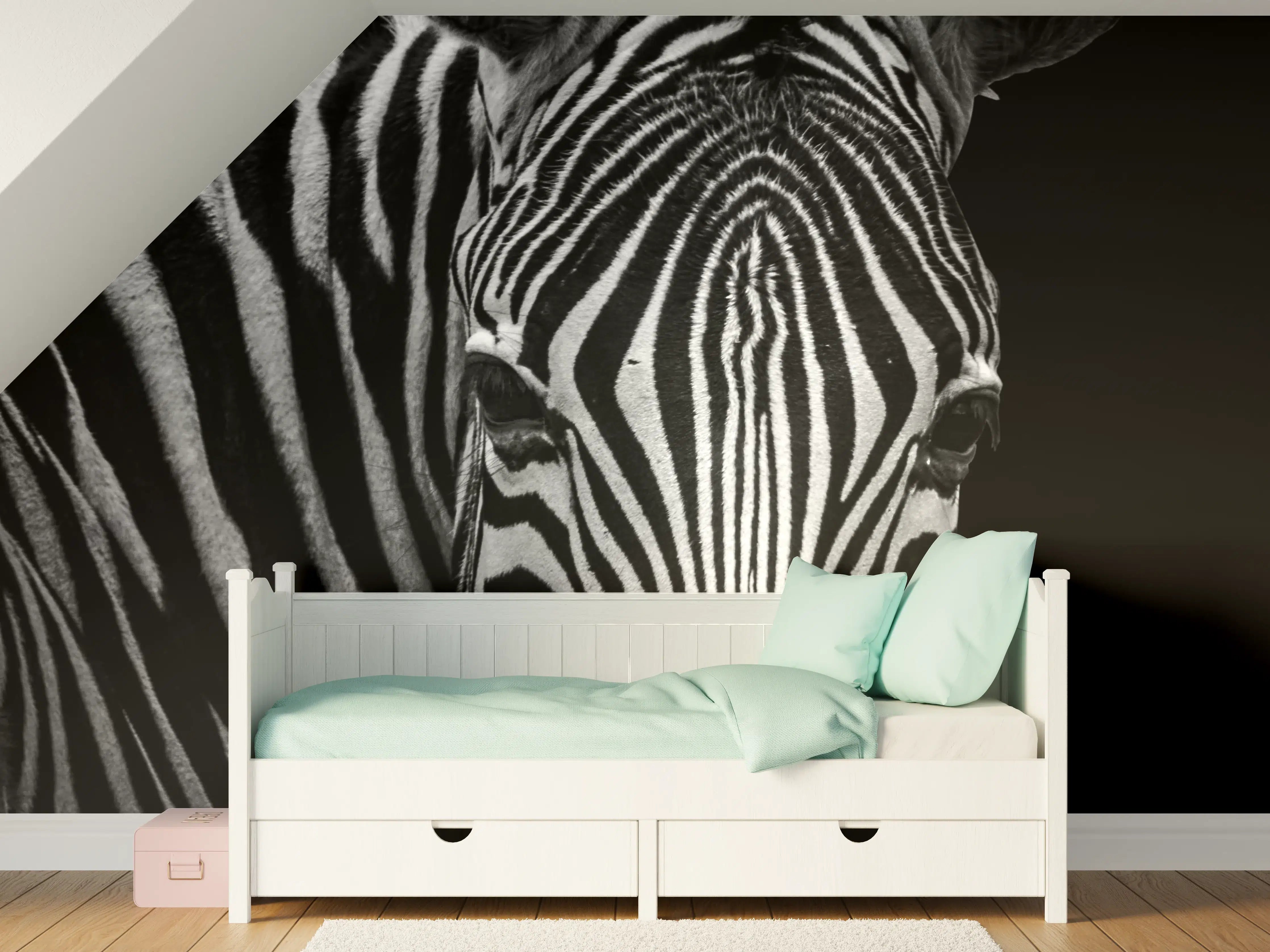Kinderzimmer Wandgestaltung - Schwarzes und Weißes Zebra Porträt