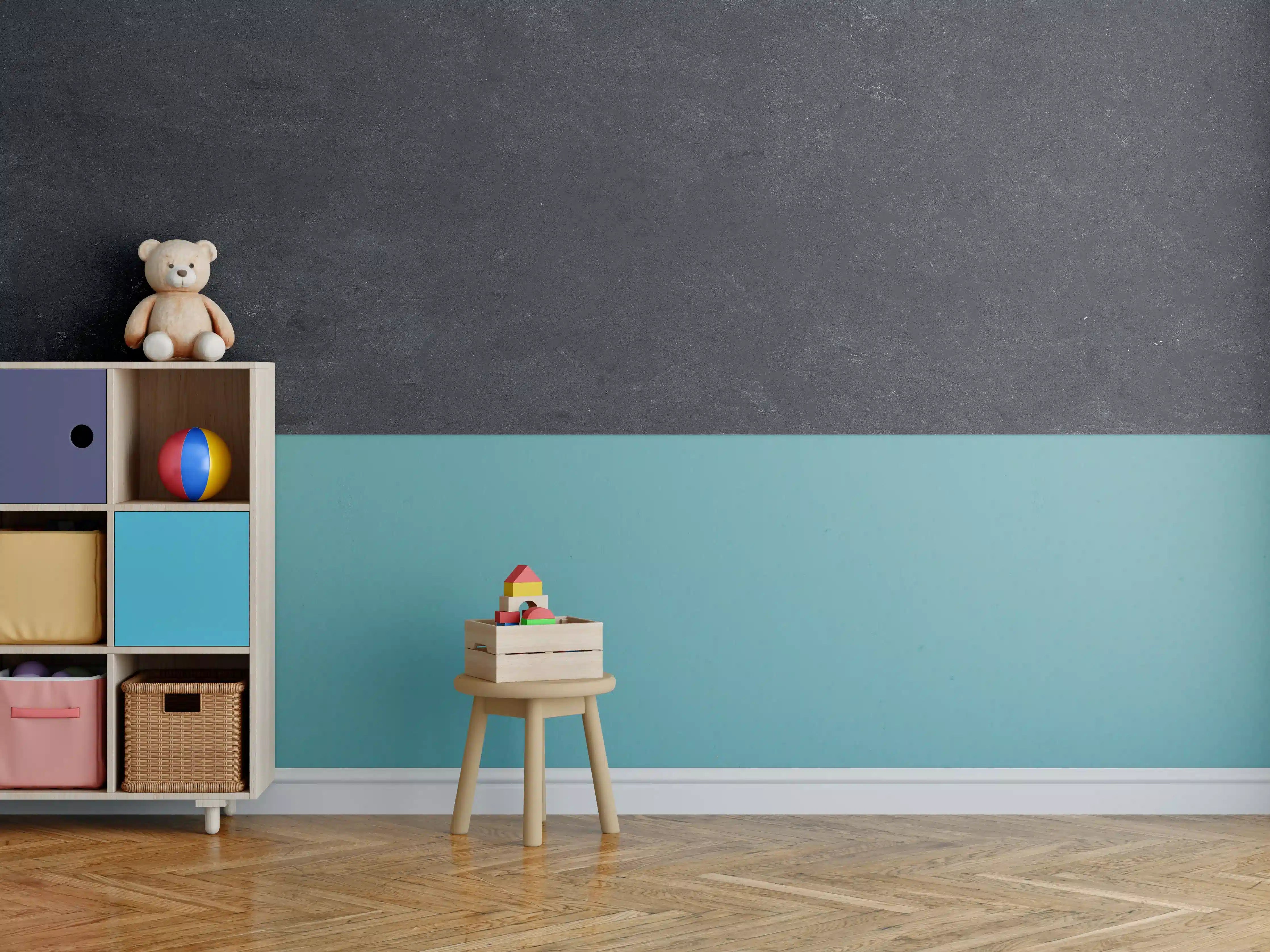 Kinderzimmer Wandgestaltung - Schwarzgraue Struktur mit Textur