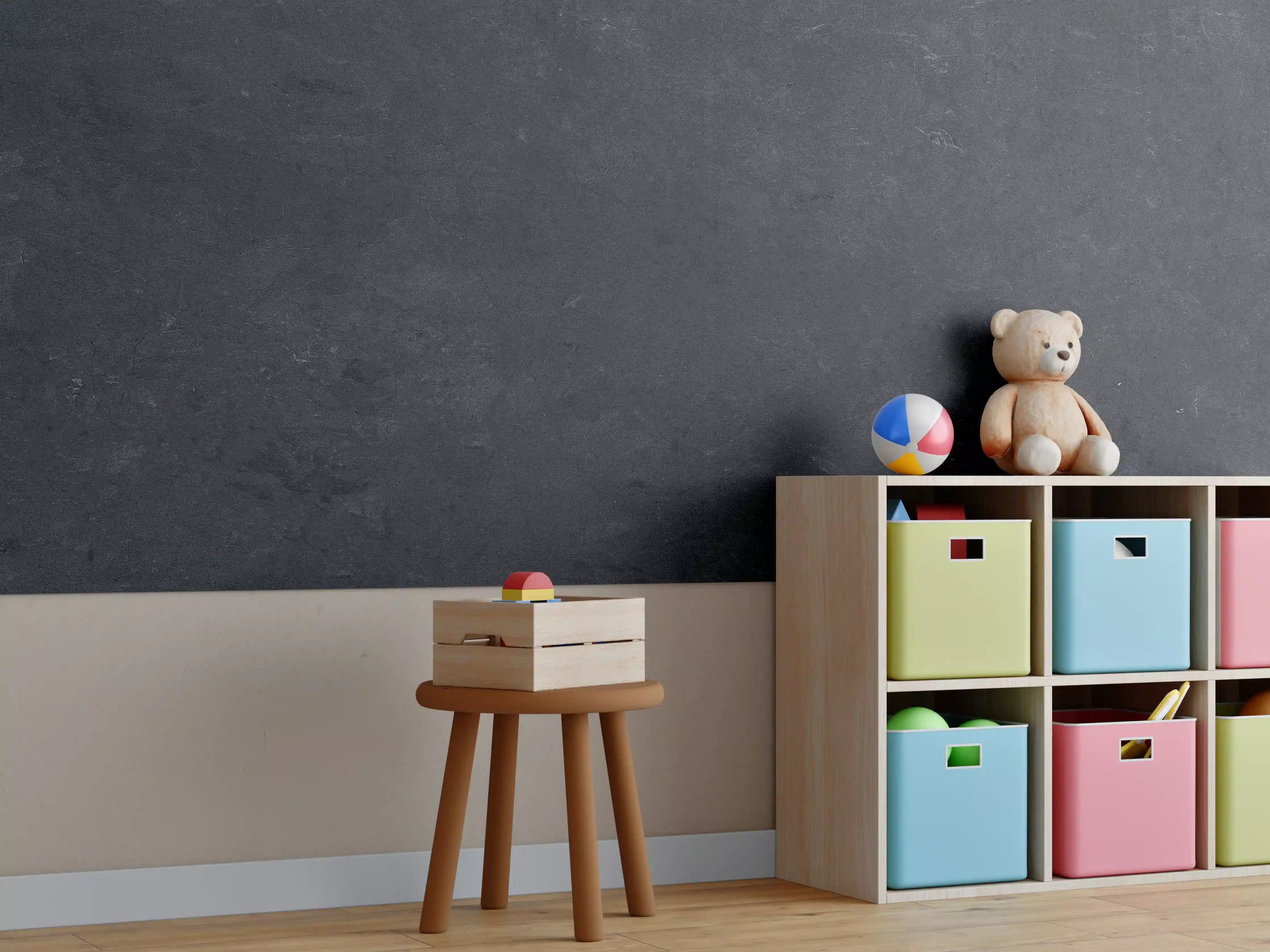 Kinderzimmer Wandgestaltung - Schwarzgraue Struktur mit Textur