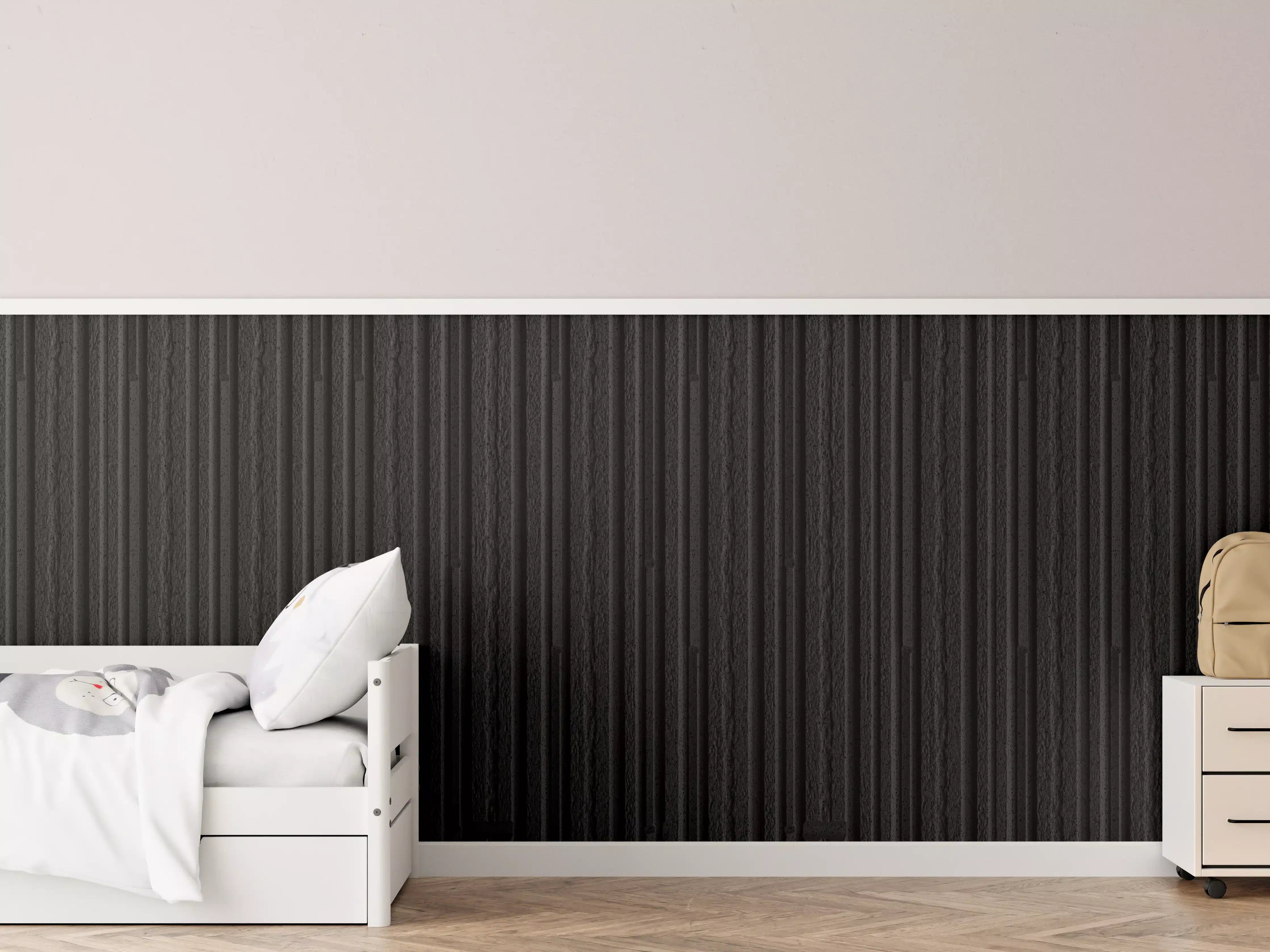 Kinderzimmer Wandgestaltung - Schwarzgraue vertikale Linienstruktur