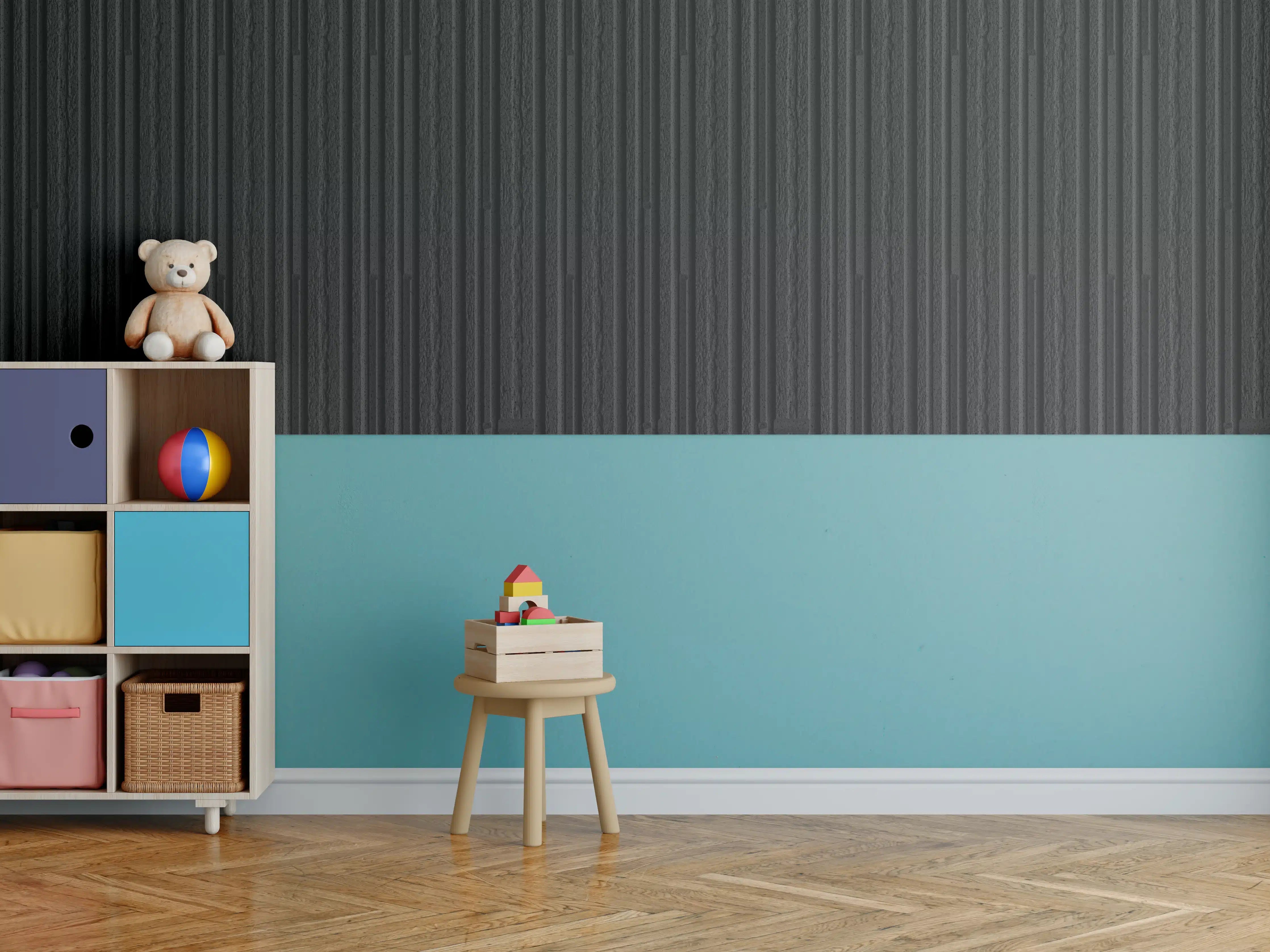 Kinderzimmer Wandgestaltung - Schwarzgraue vertikale Linienstruktur