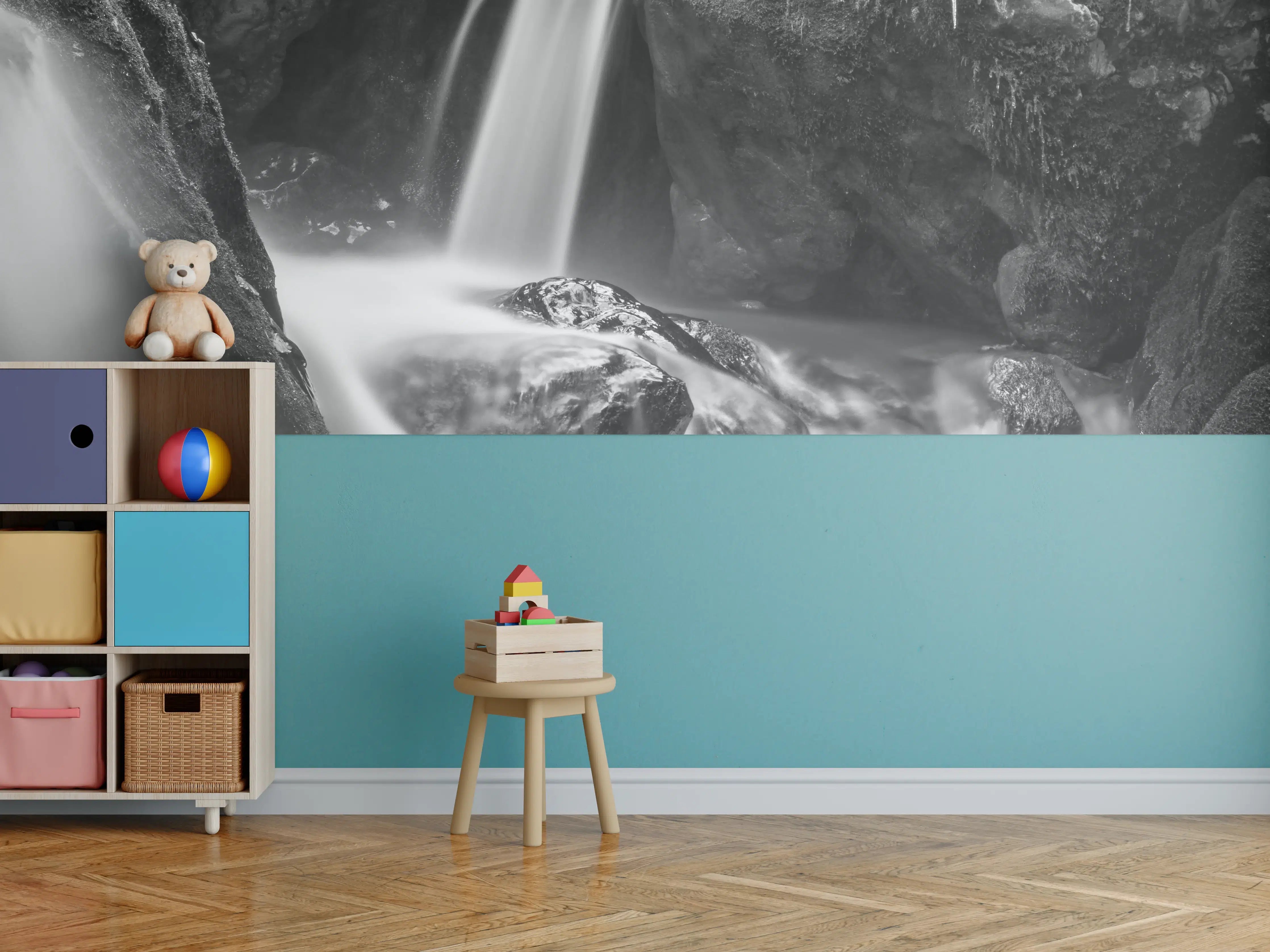 Kinderzimmer Wandgestaltung - Schwarzweißer Wasserfall
