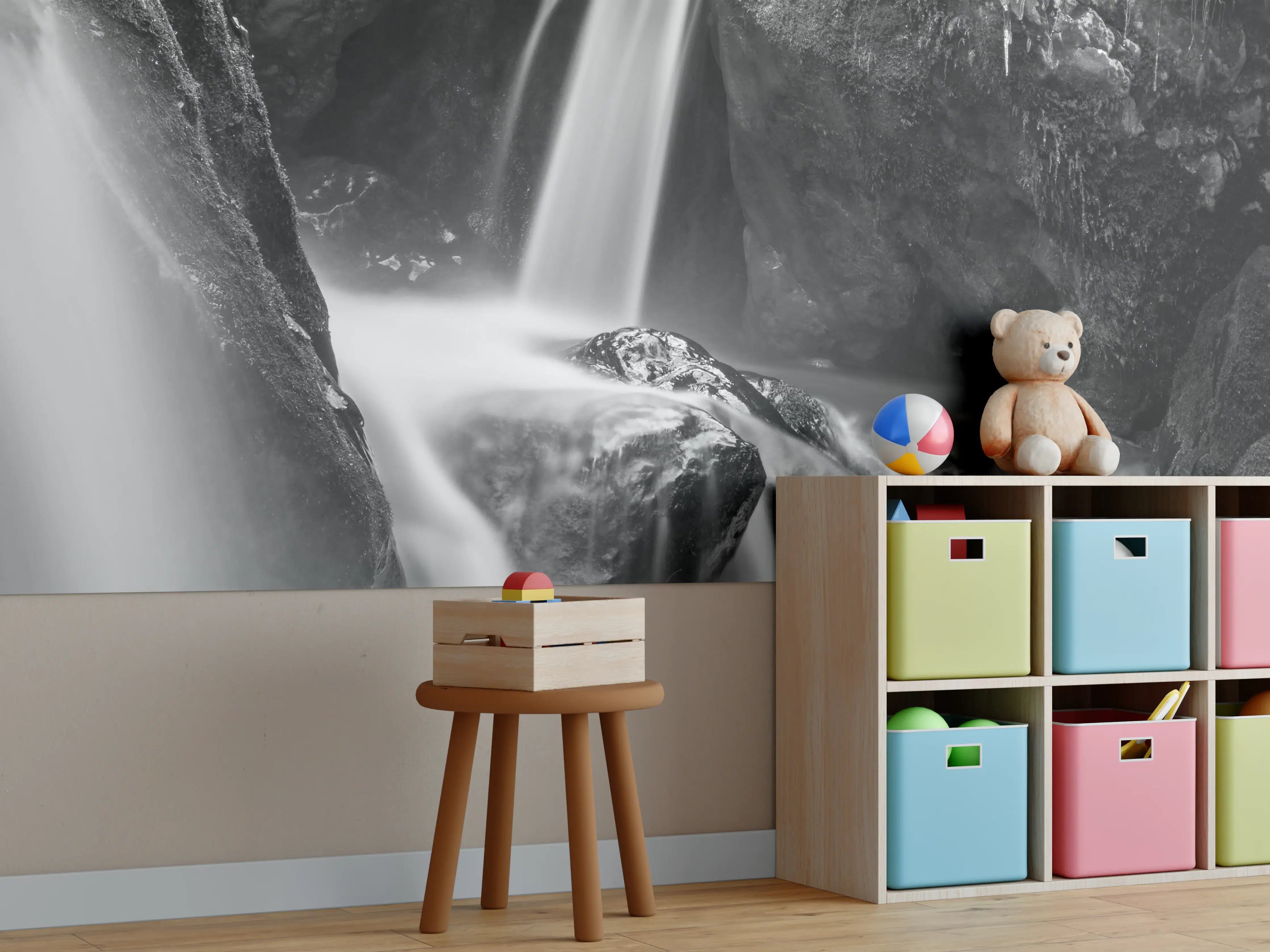Kinderzimmer Wandgestaltung - Schwarzweißer Wasserfall