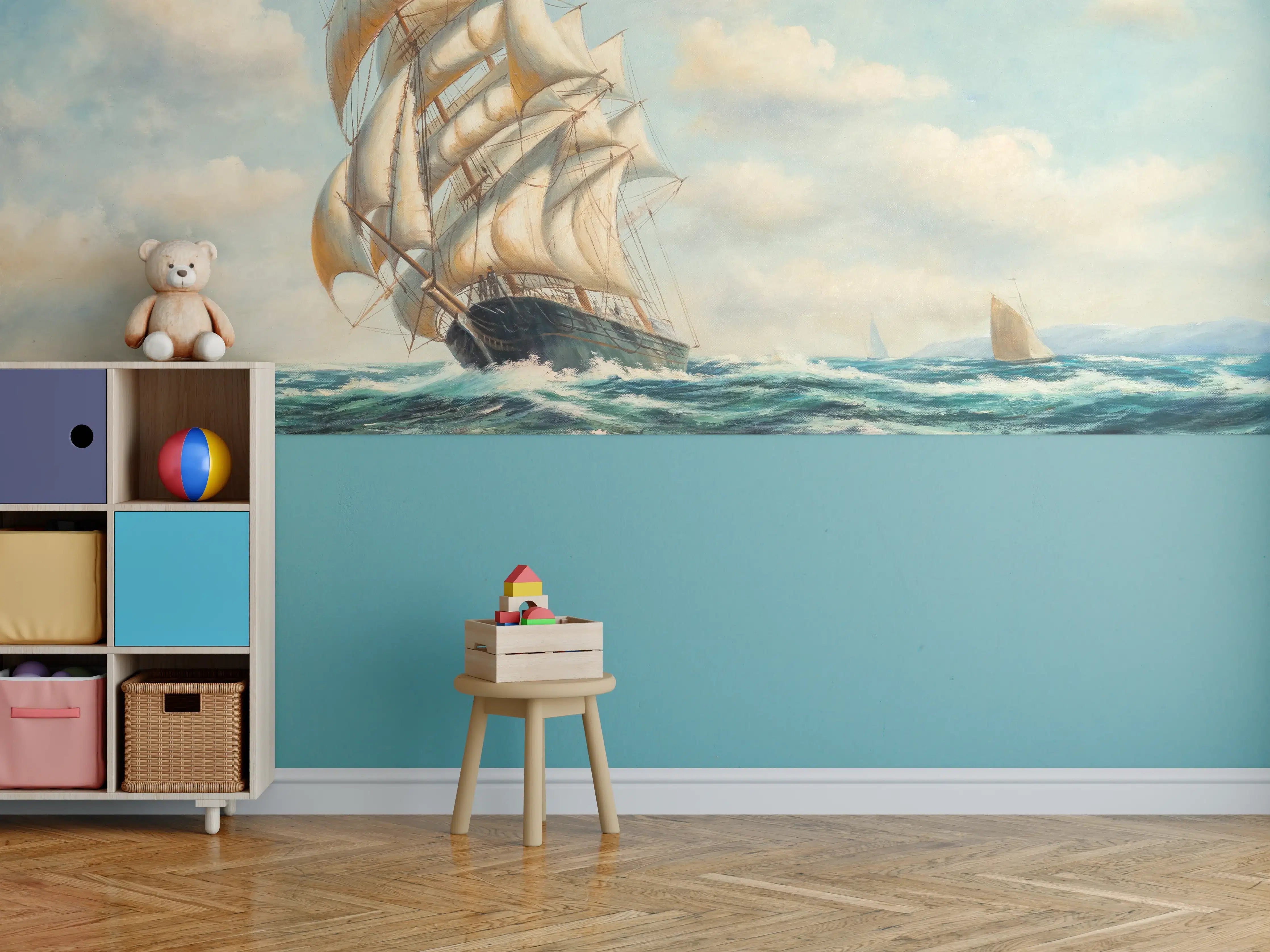 Kinderzimmer Wandgestaltung - Segelschiff auf hoher See - Ölgemälde 