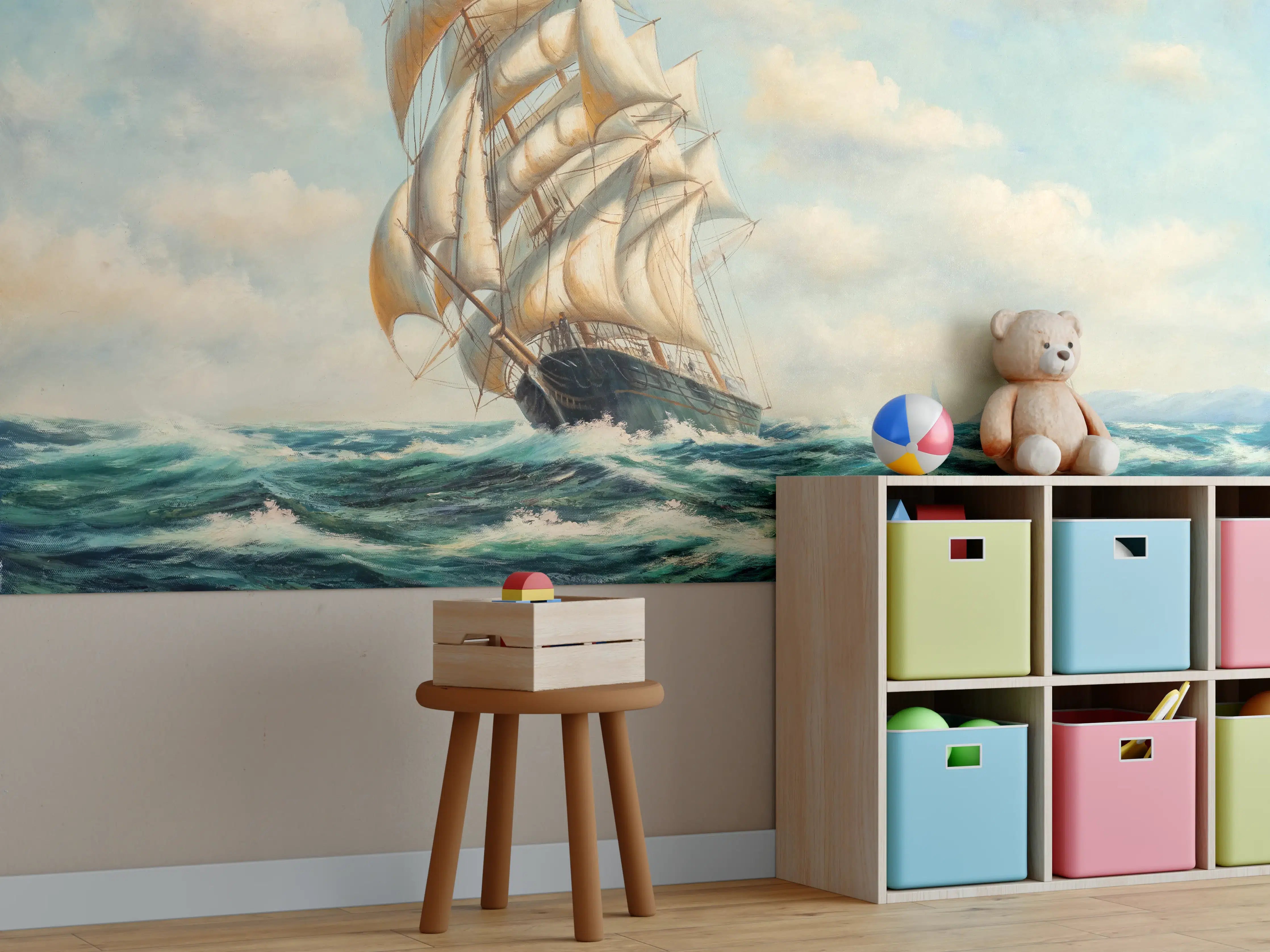 Kinderzimmer Wandgestaltung - Segelschiff auf hoher See - Ölgemälde 