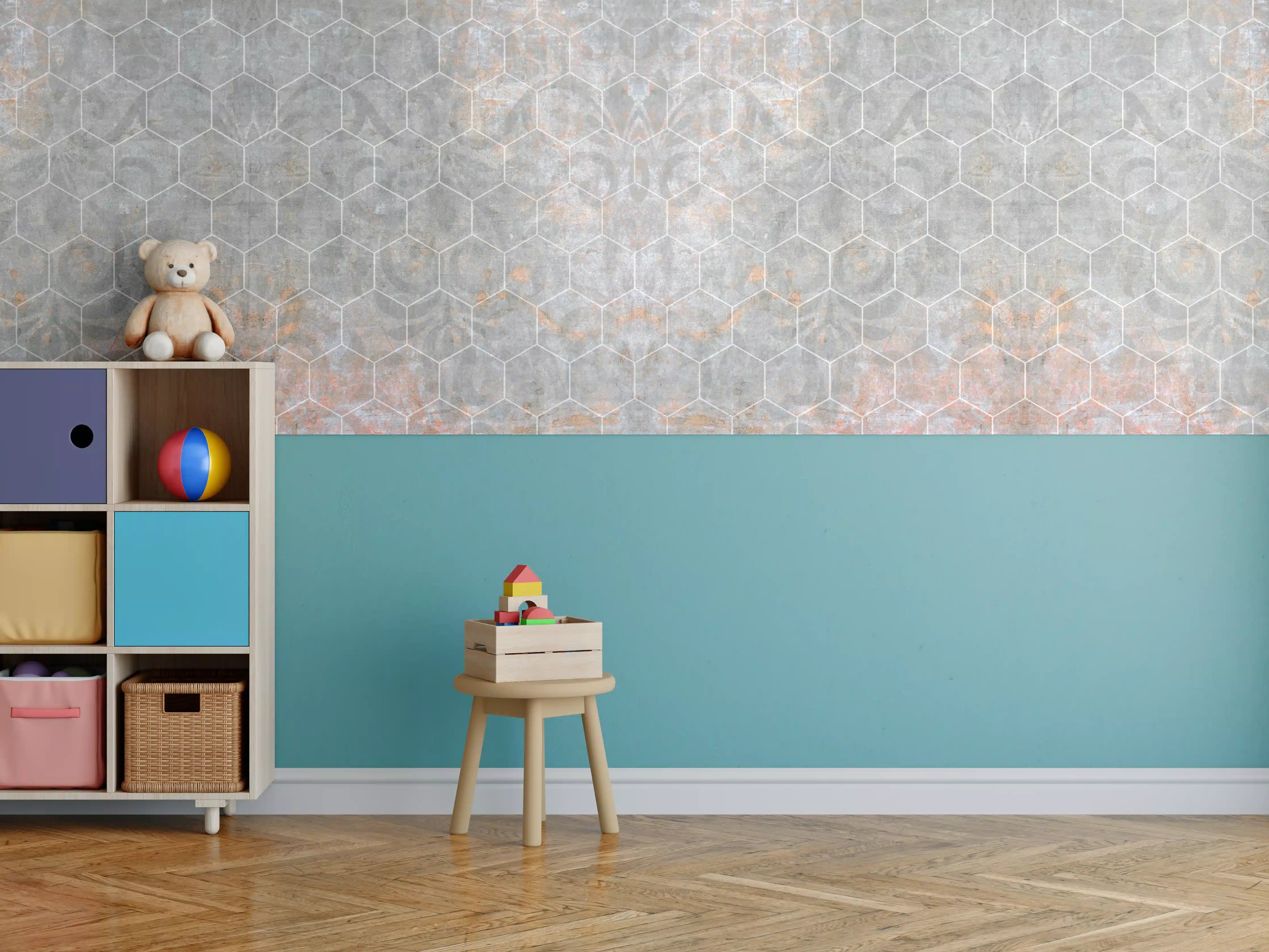 Kinderzimmer Wandgestaltung - Shabby Grau-Weiße Fliesentextur
