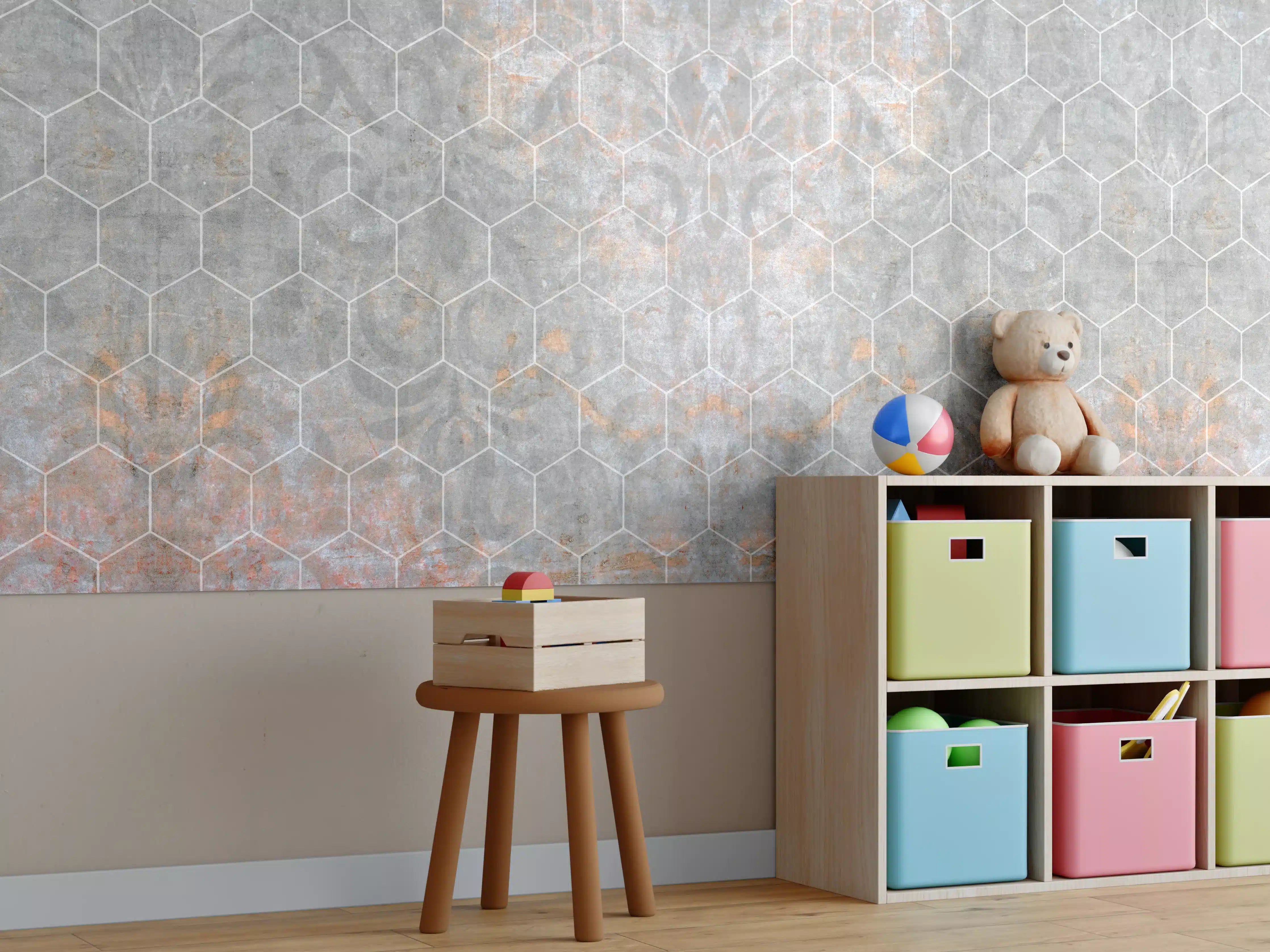 Kinderzimmer Wandgestaltung - Shabby Grau-Weiße Fliesentextur