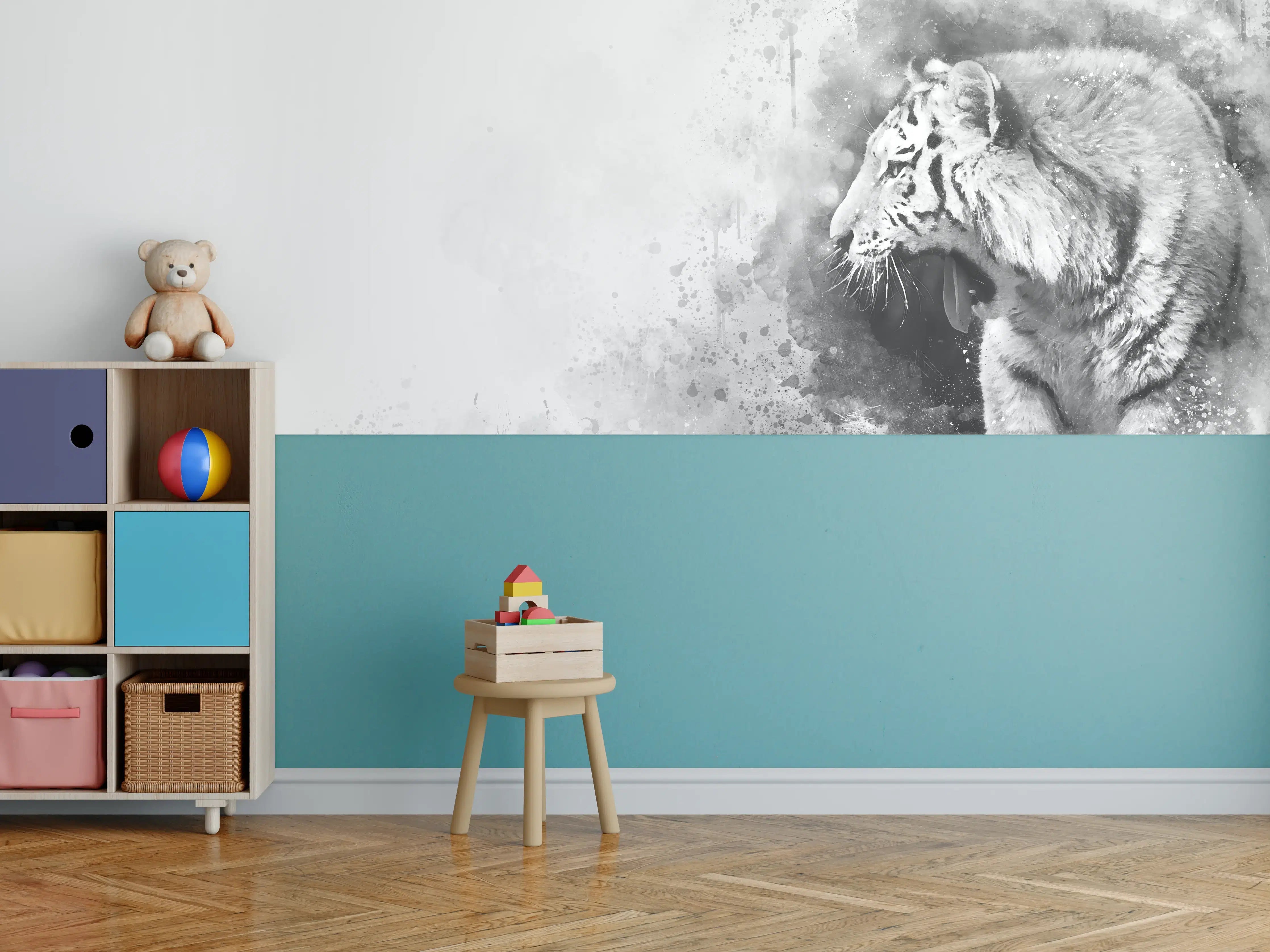 Kinderzimmer Wandgestaltung - Sibirischer Tiger - SW-Gemälde