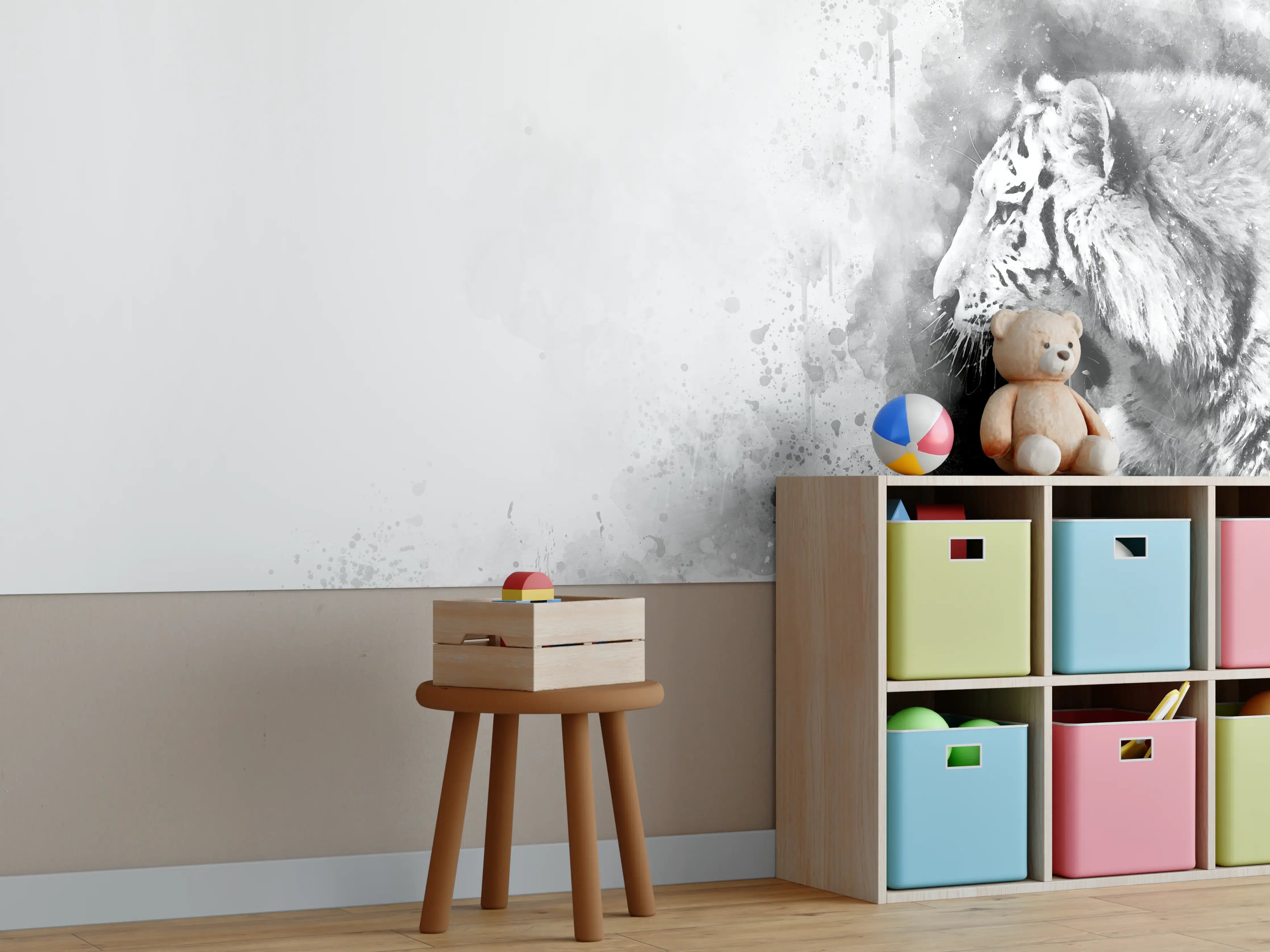 Kinderzimmer Wandgestaltung - Sibirischer Tiger - SW-Gemälde