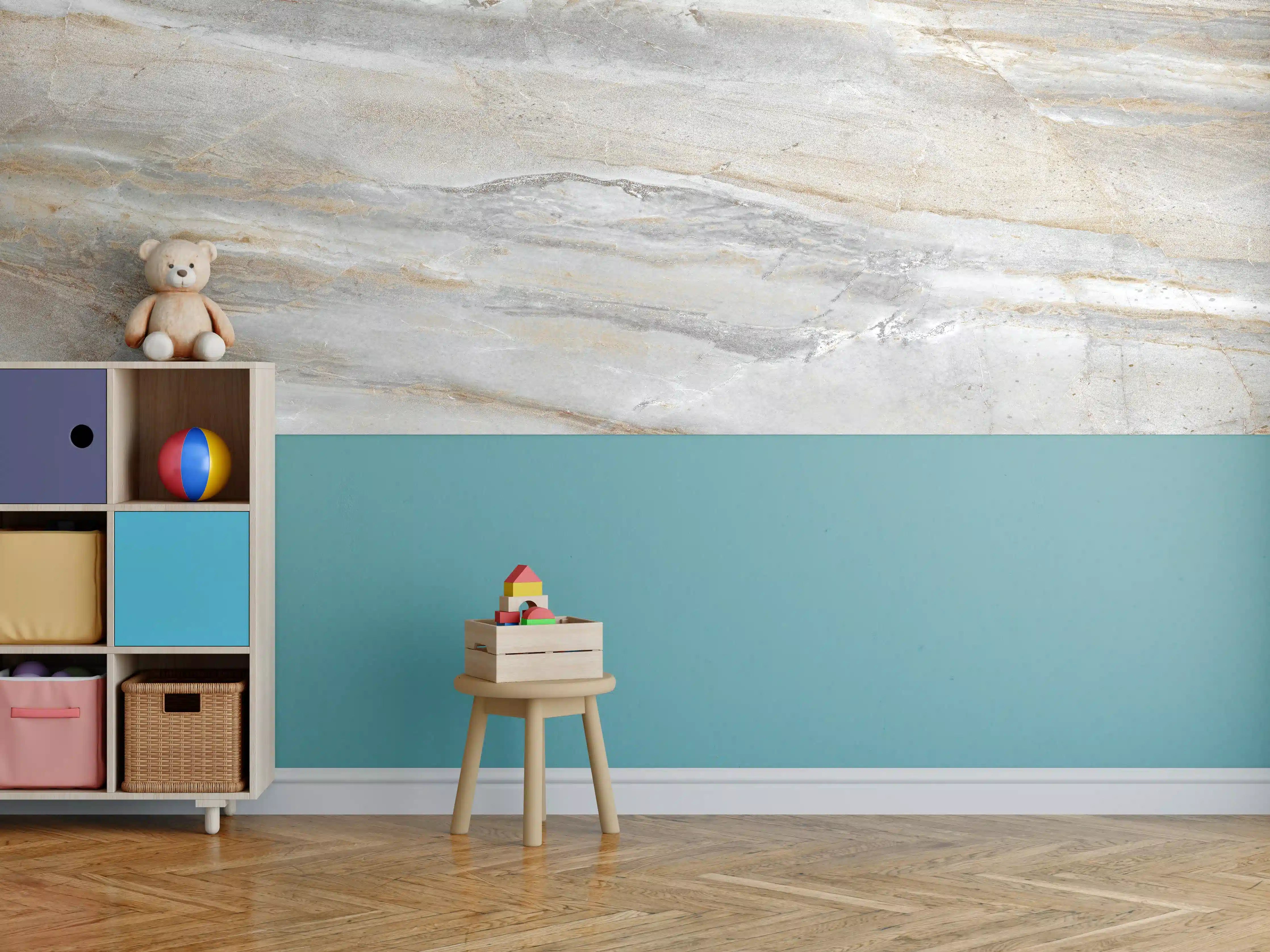 Kinderzimmer Wandgestaltung - Silber-Grau Marmor-Design