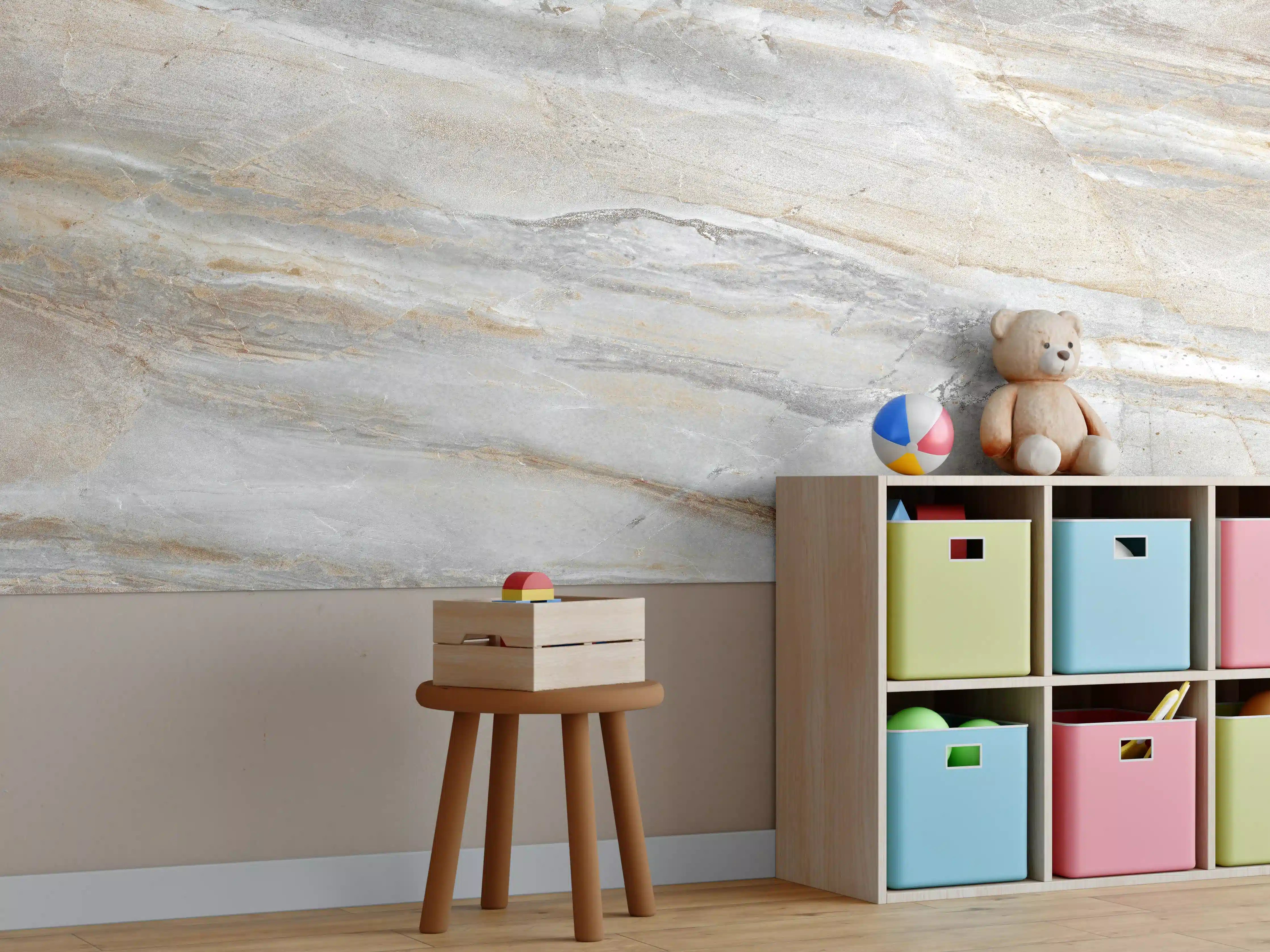Kinderzimmer Wandgestaltung - Silber-Grau Marmor-Design