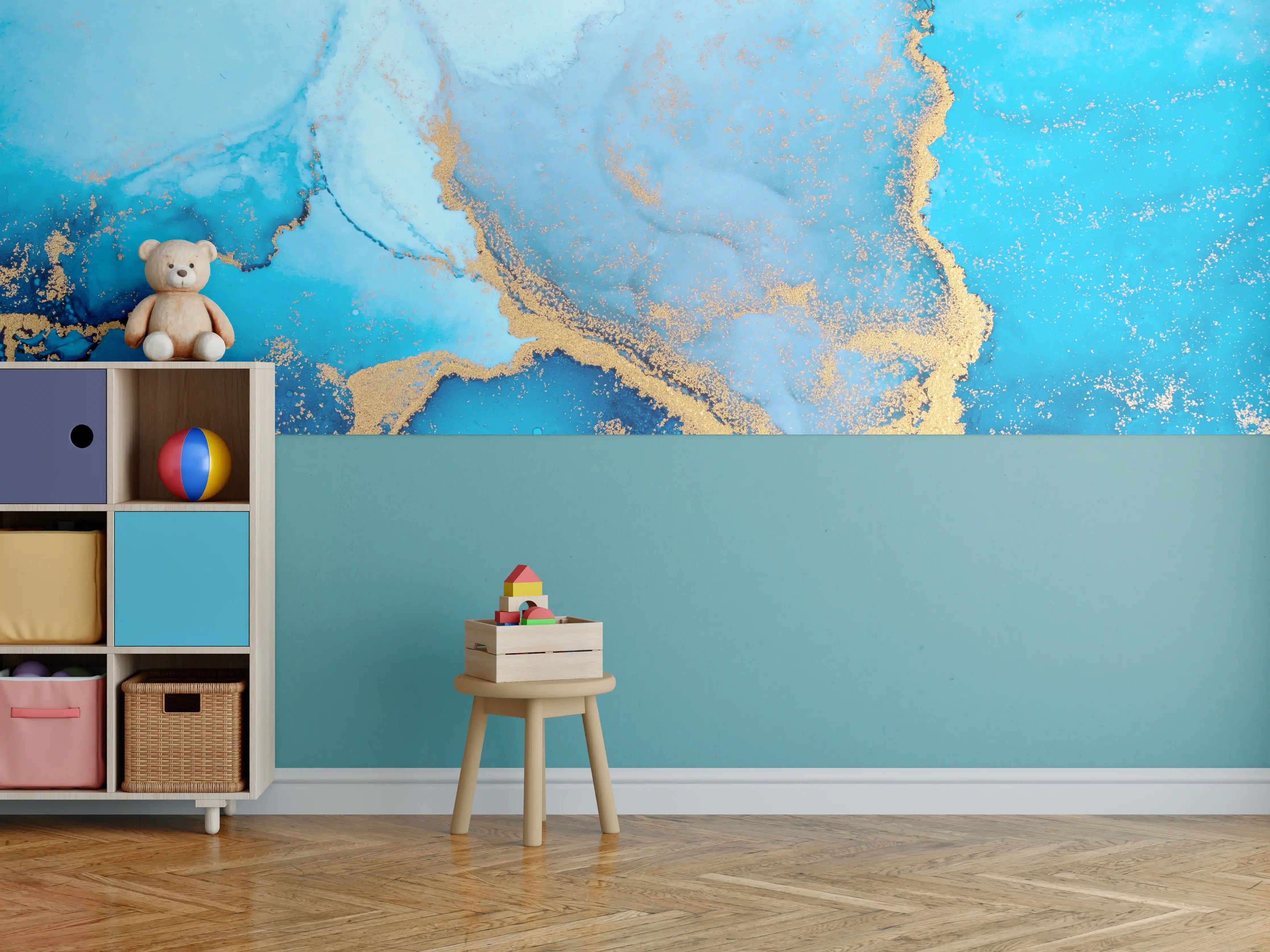 Kinderzimmer Wandgestaltung - Silbergraue Töne mit goldenen Highlights