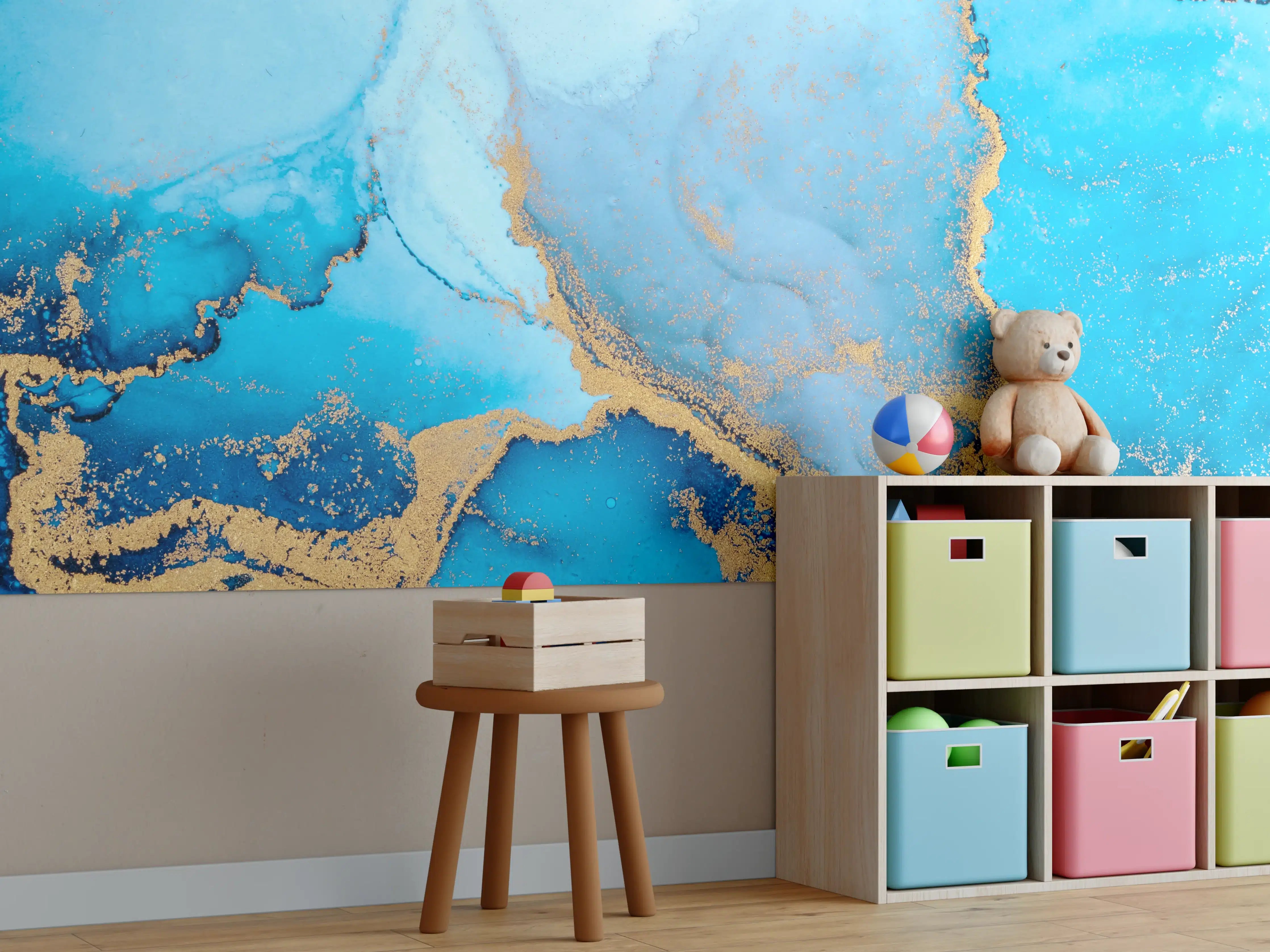 Kinderzimmer Wandgestaltung - Silbergraue Töne mit goldenen Highlights