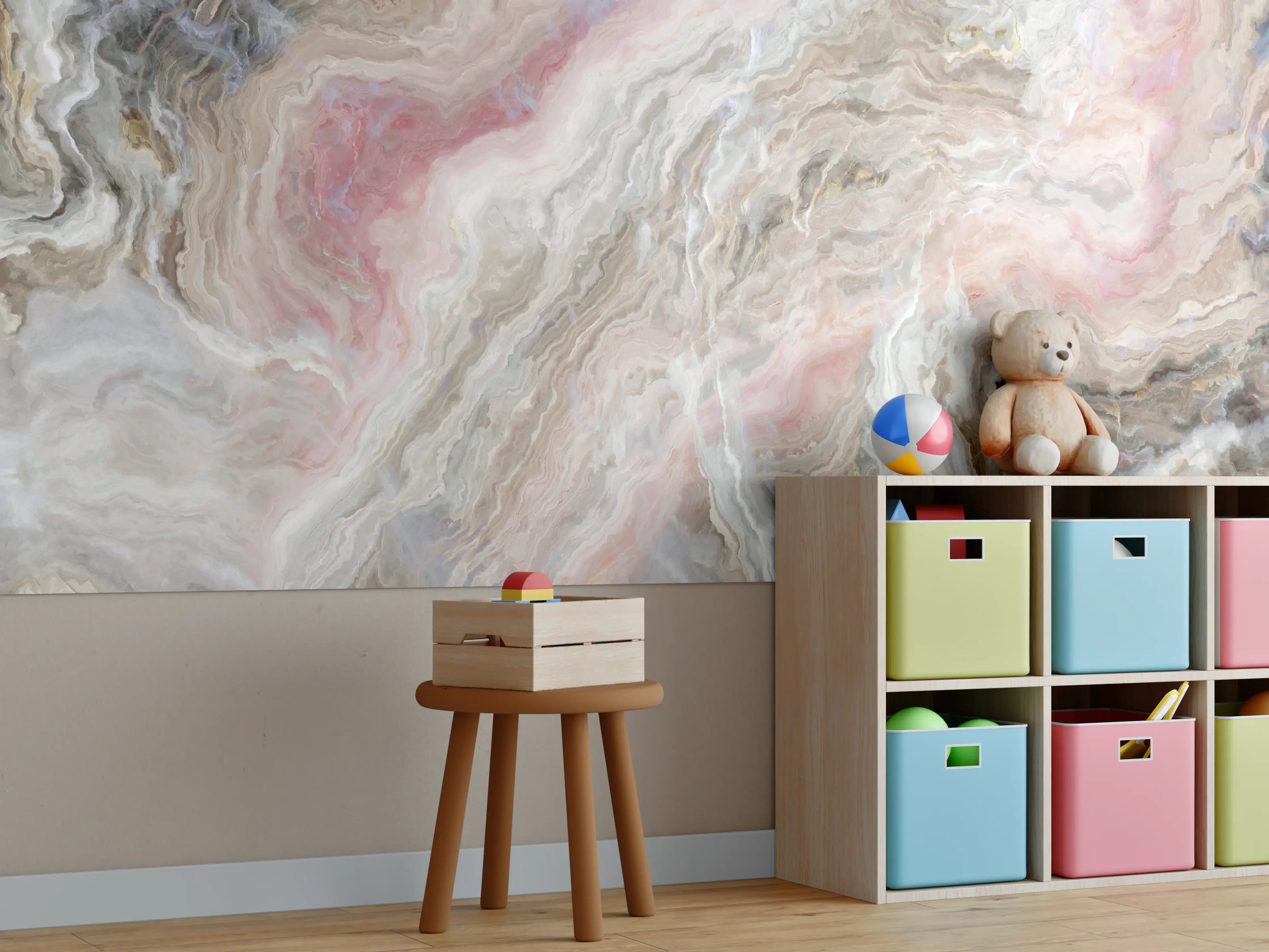 Kinderzimmer Wandgestaltung - Silberne Grau-Marmor-Optik