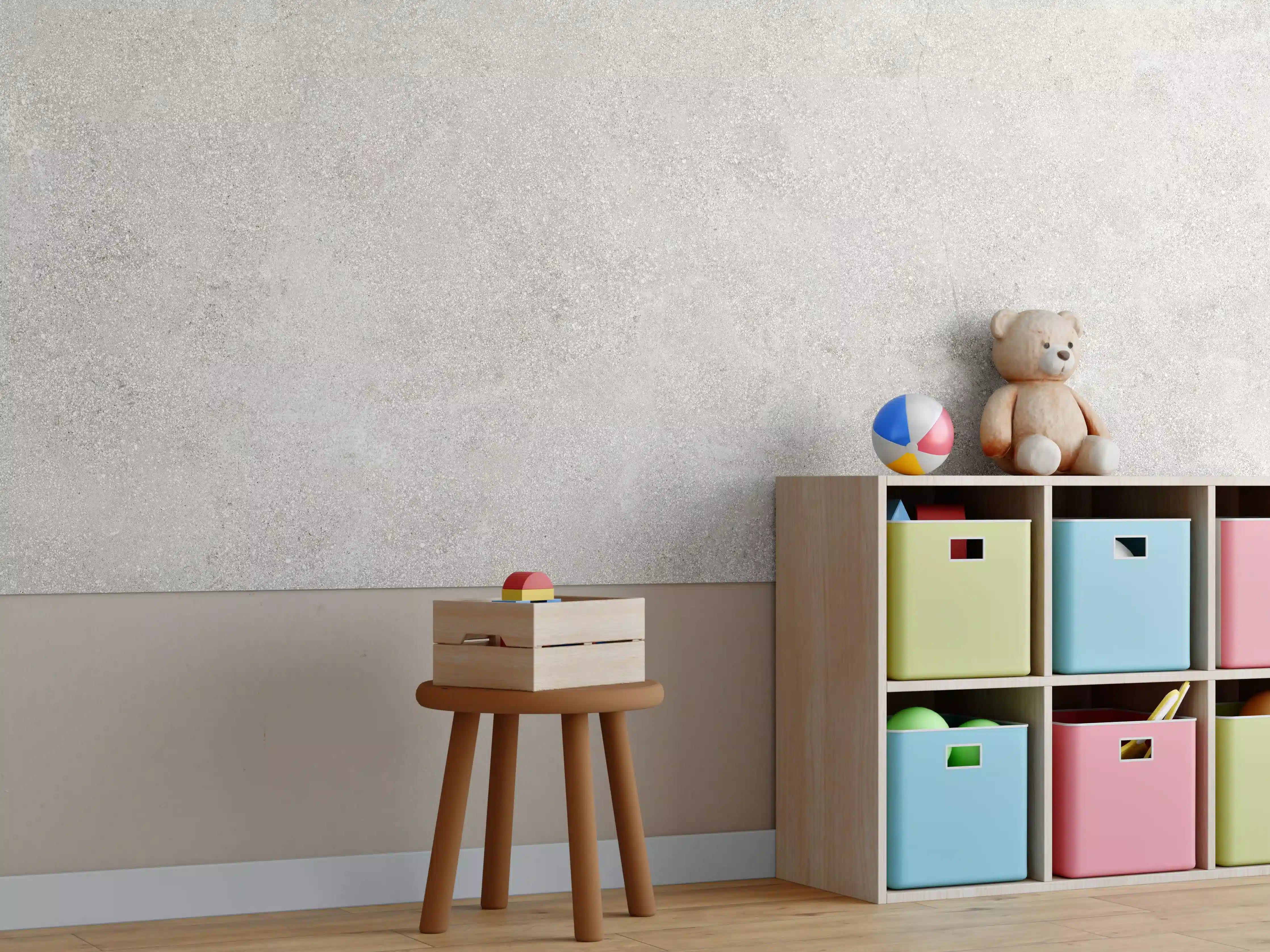 Kinderzimmer Wandgestaltung - Silberne Mauer mit weißer Struktur
