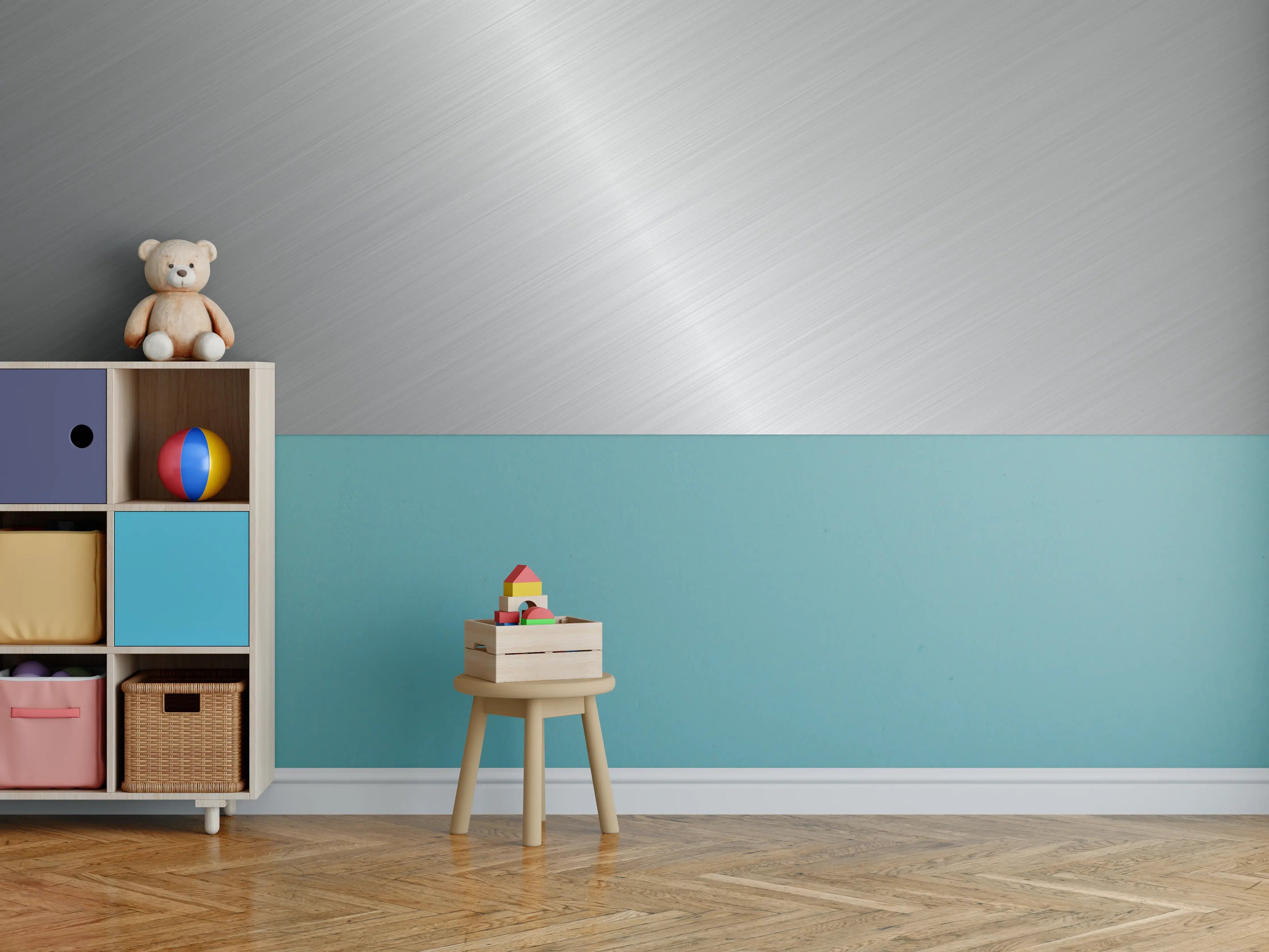 Kinderzimmer Wandgestaltung - Silberne Metalloberfläche mit feiner Textur