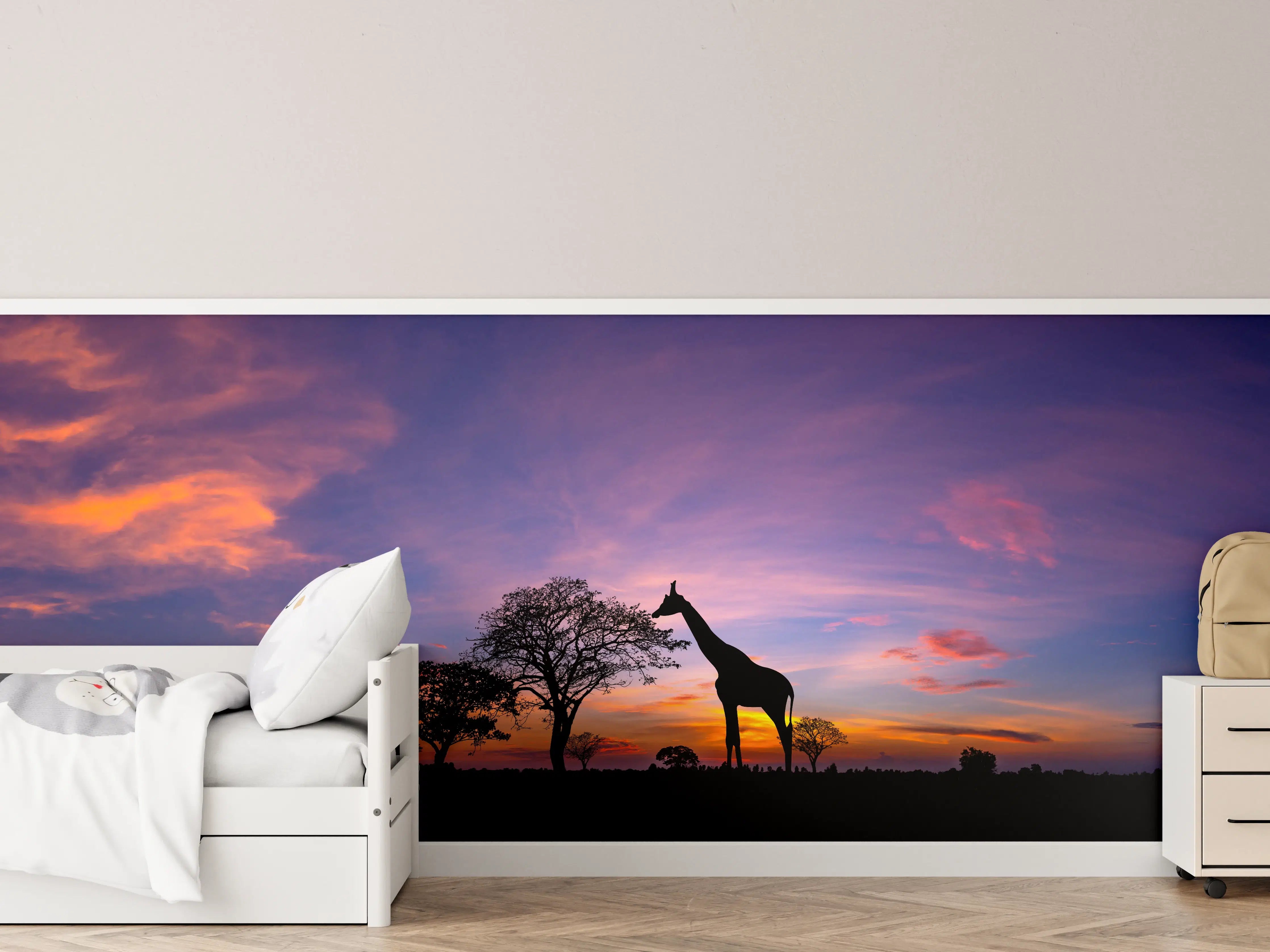Kinderzimmer Wandgestaltung - Silhouette - Giraffenfamilie bei Sonnenuntergang