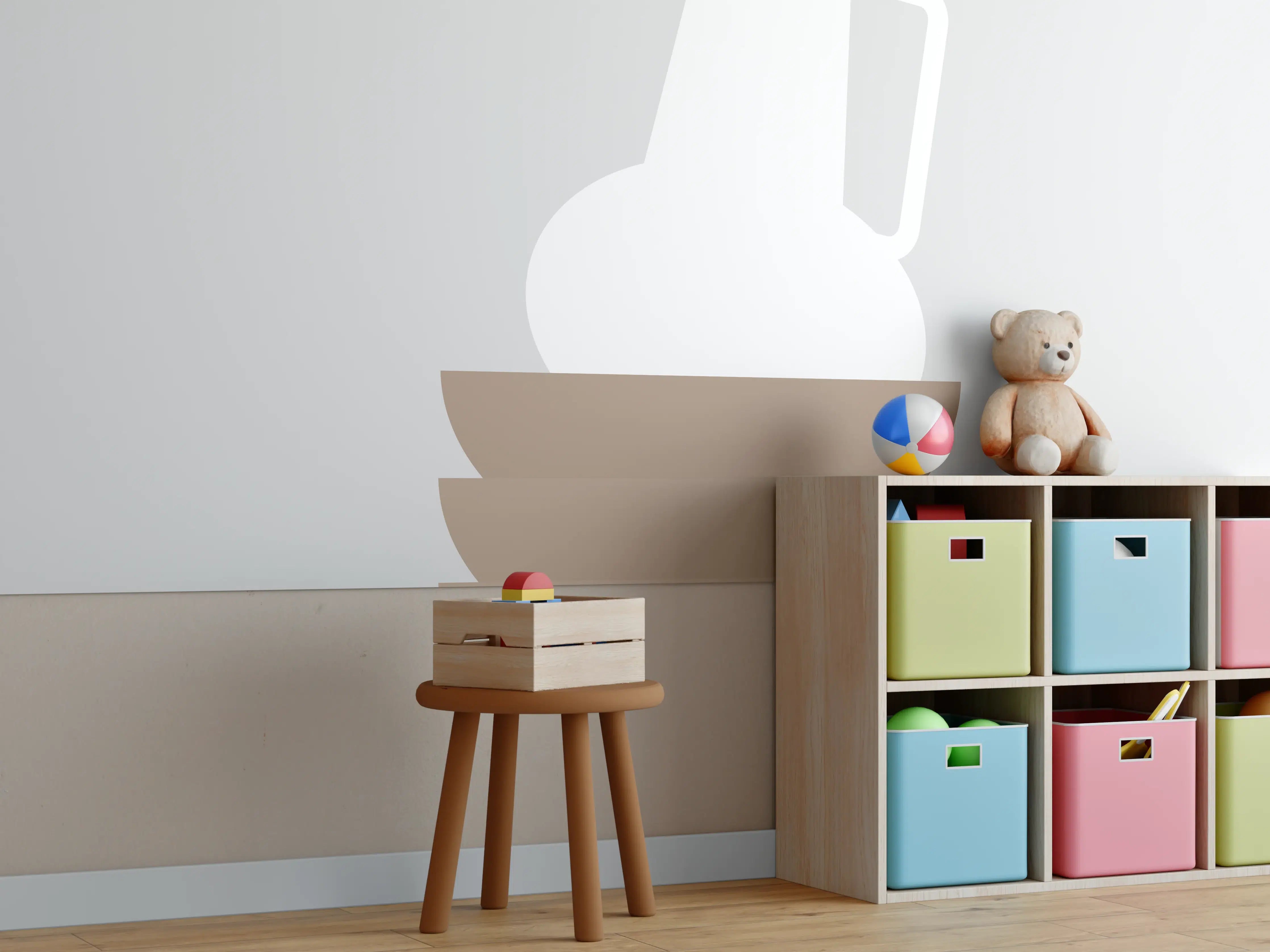 Kinderzimmer Wandgestaltung - Skandinavische Geschirr-Stilleben-Abstraktion