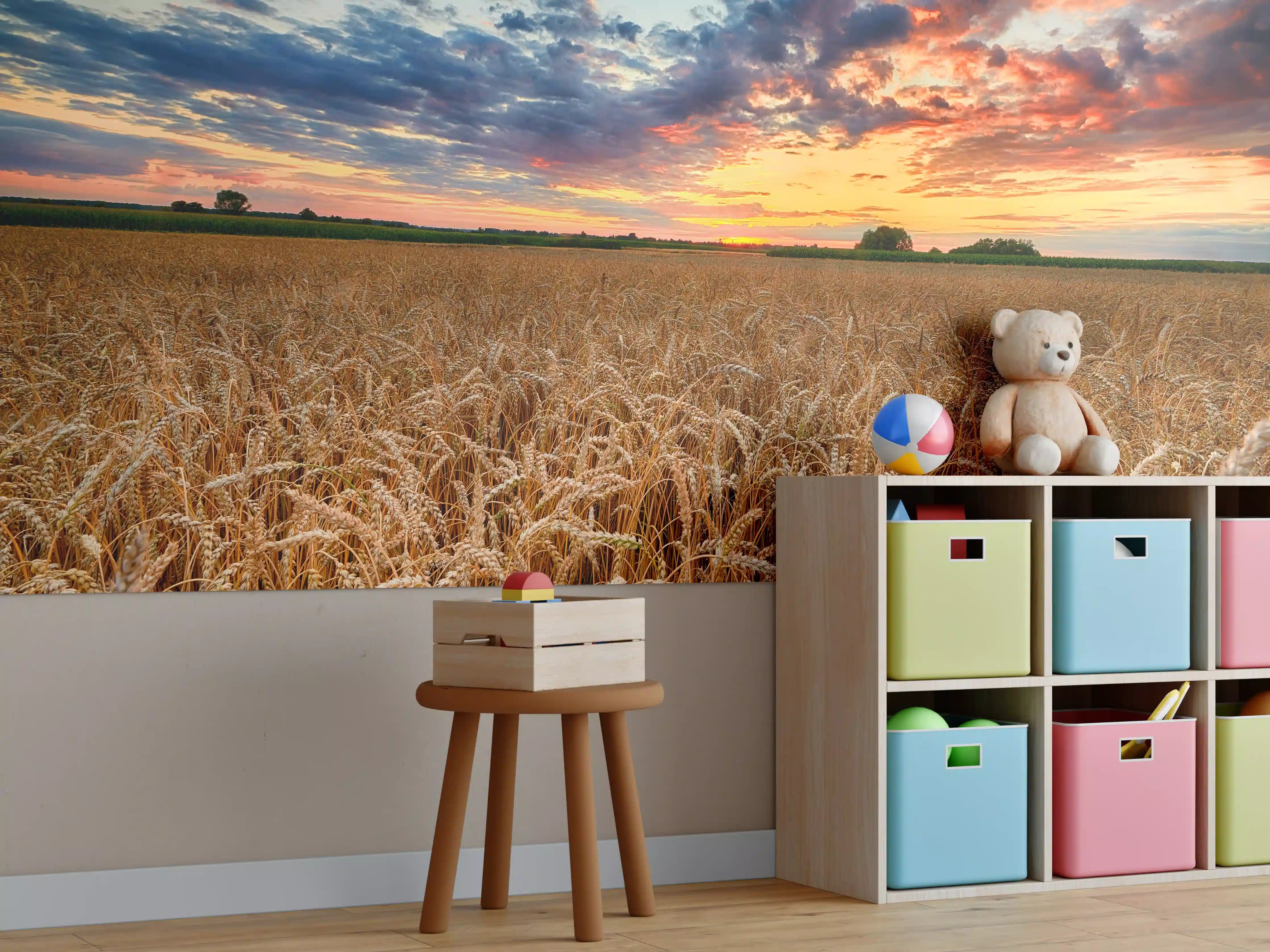 Kinderzimmer Wandgestaltung - Sommer-Sonnenaufgang über Weizenfeldern in der Ukraine