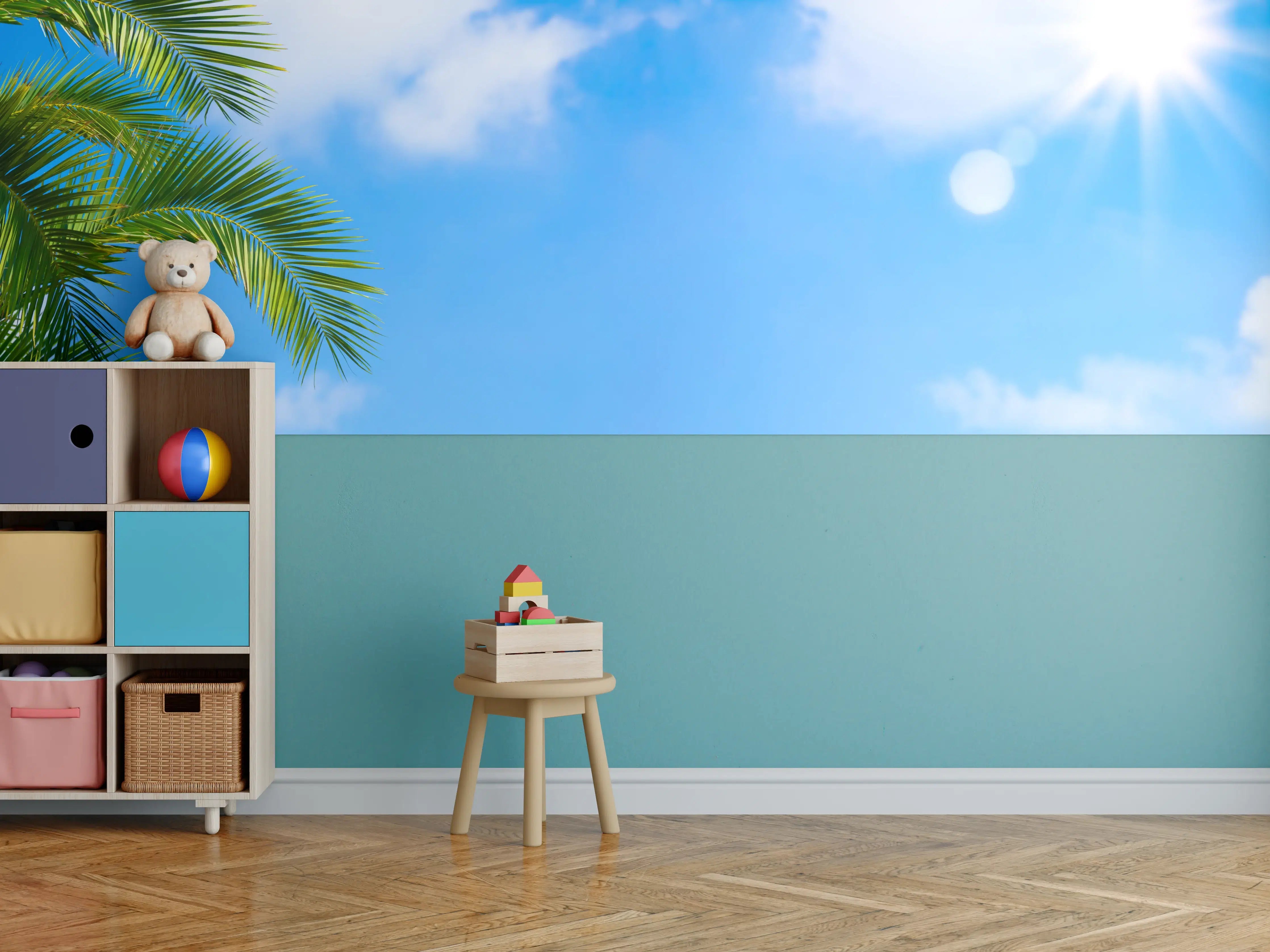 Kinderzimmer Wandgestaltung - Sonne strahlt auf Palme