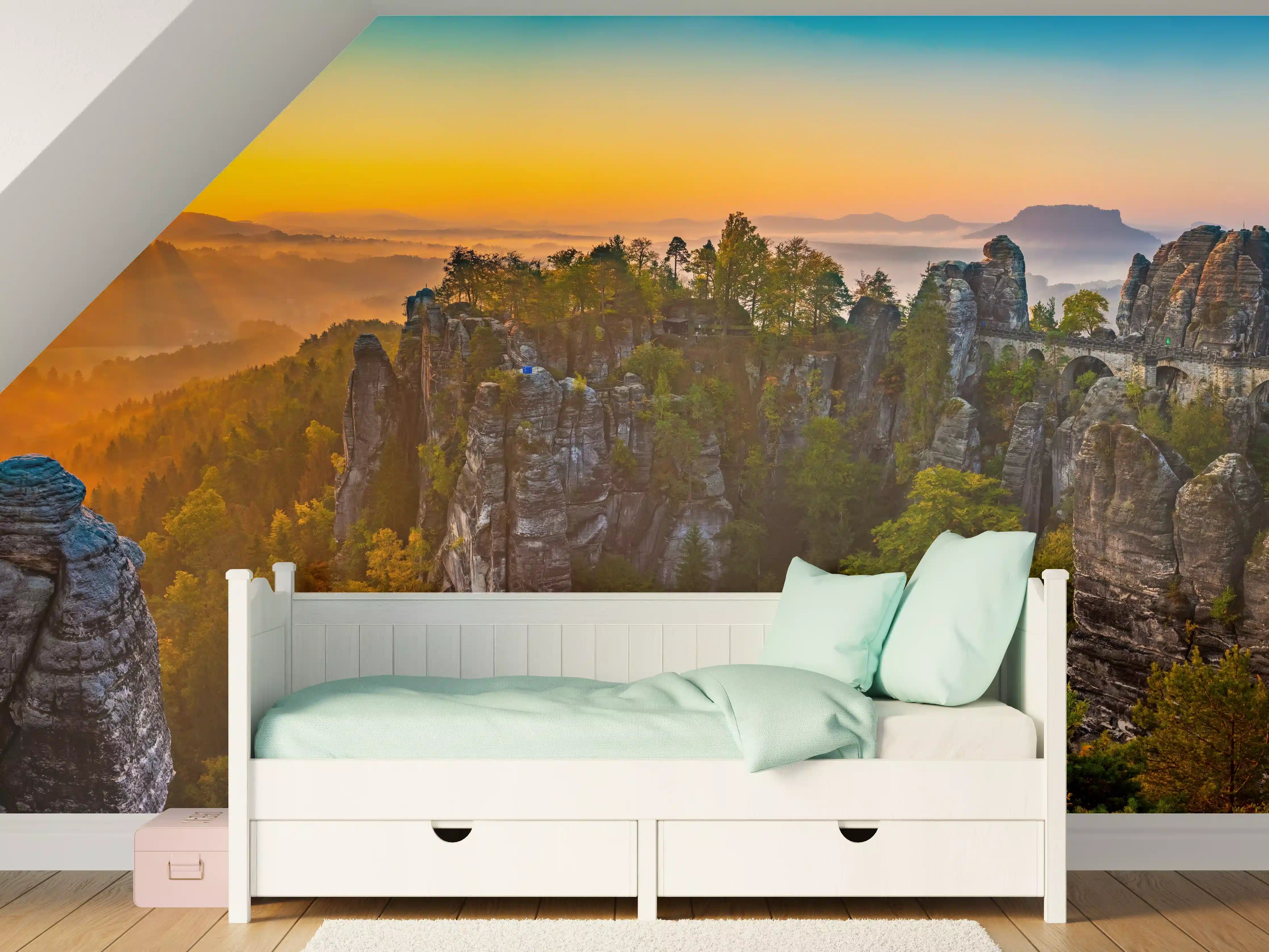 Kinderzimmer Wandgestaltung - Sonnenaufgang Bastei Sächsische Schweiz