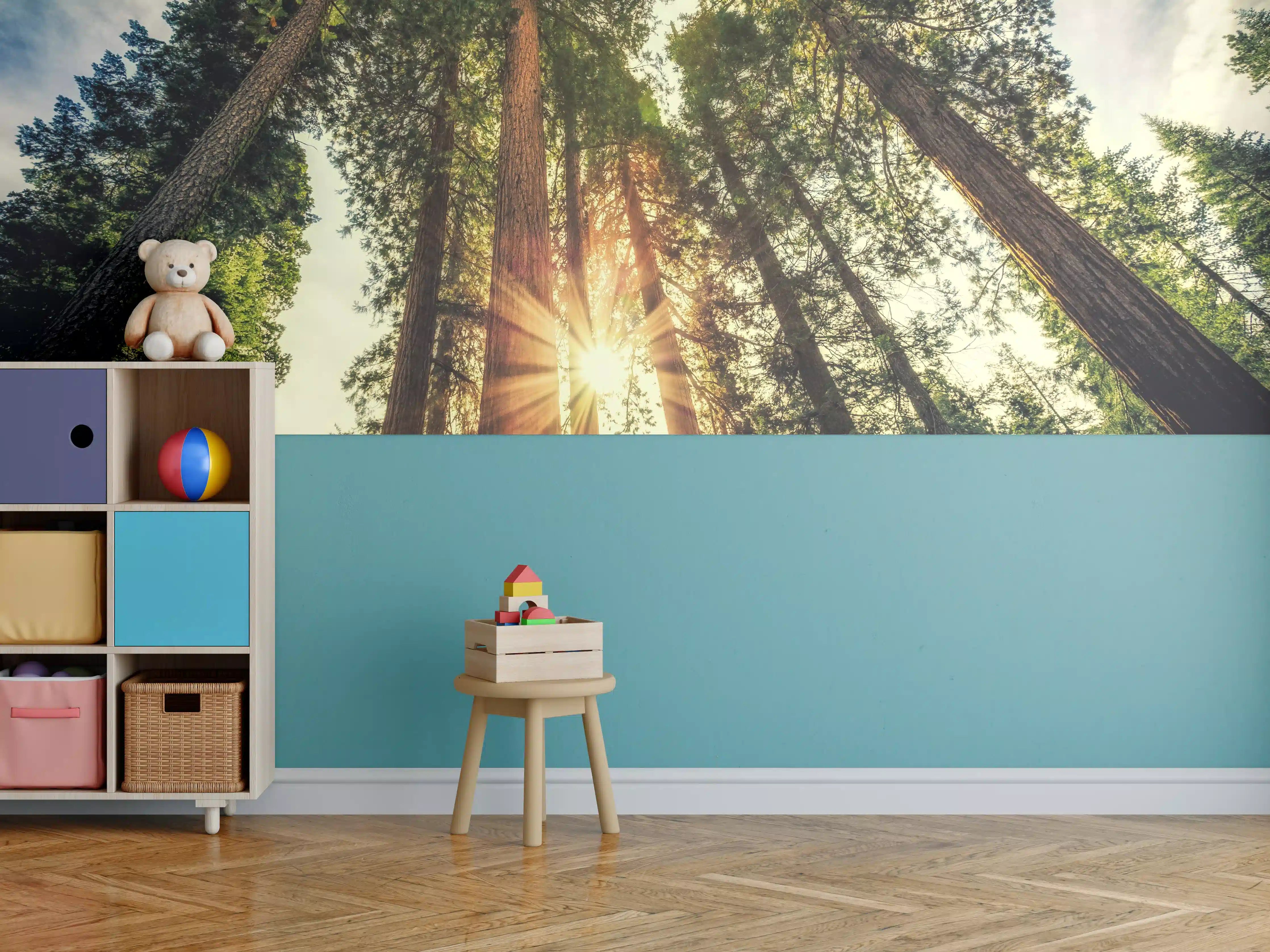Kinderzimmer Wandgestaltung - Sonnenaufgang über Mammutbäumen
